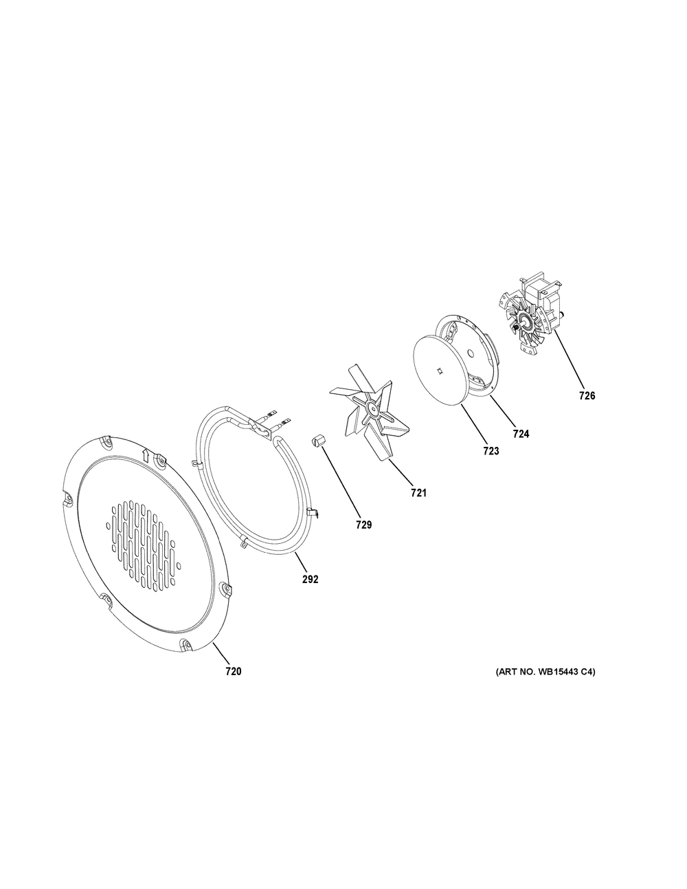 Convection Fan Diagram and Parts List for PGB965BP3TS  General Electric Range
