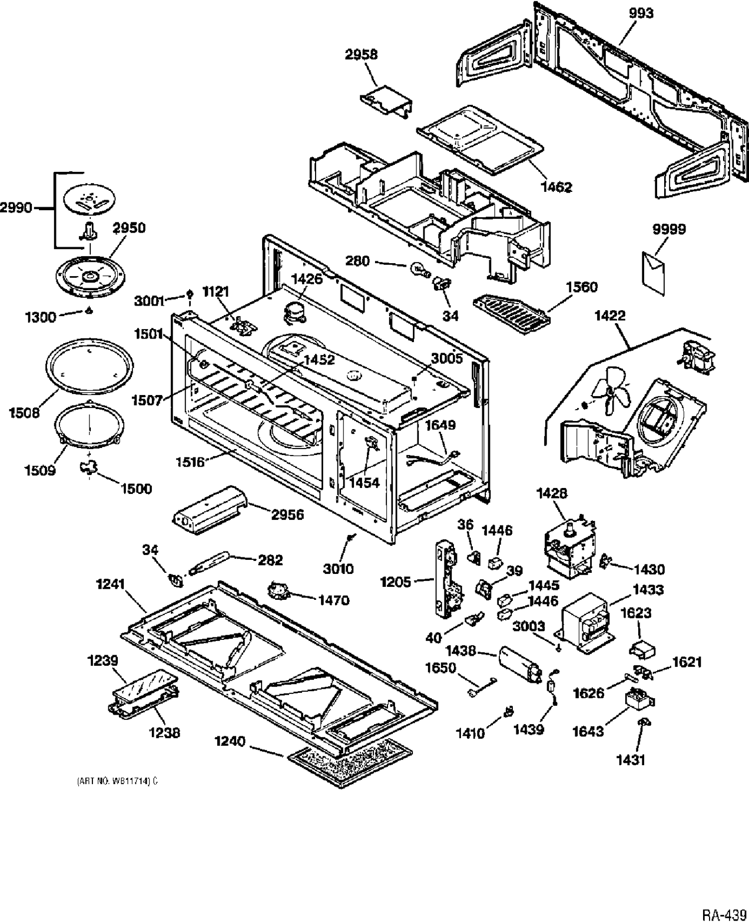 BASE, STIRRER & CONTROLS Diagram and Parts List for JVM1340BWC02  General Electric Microwave