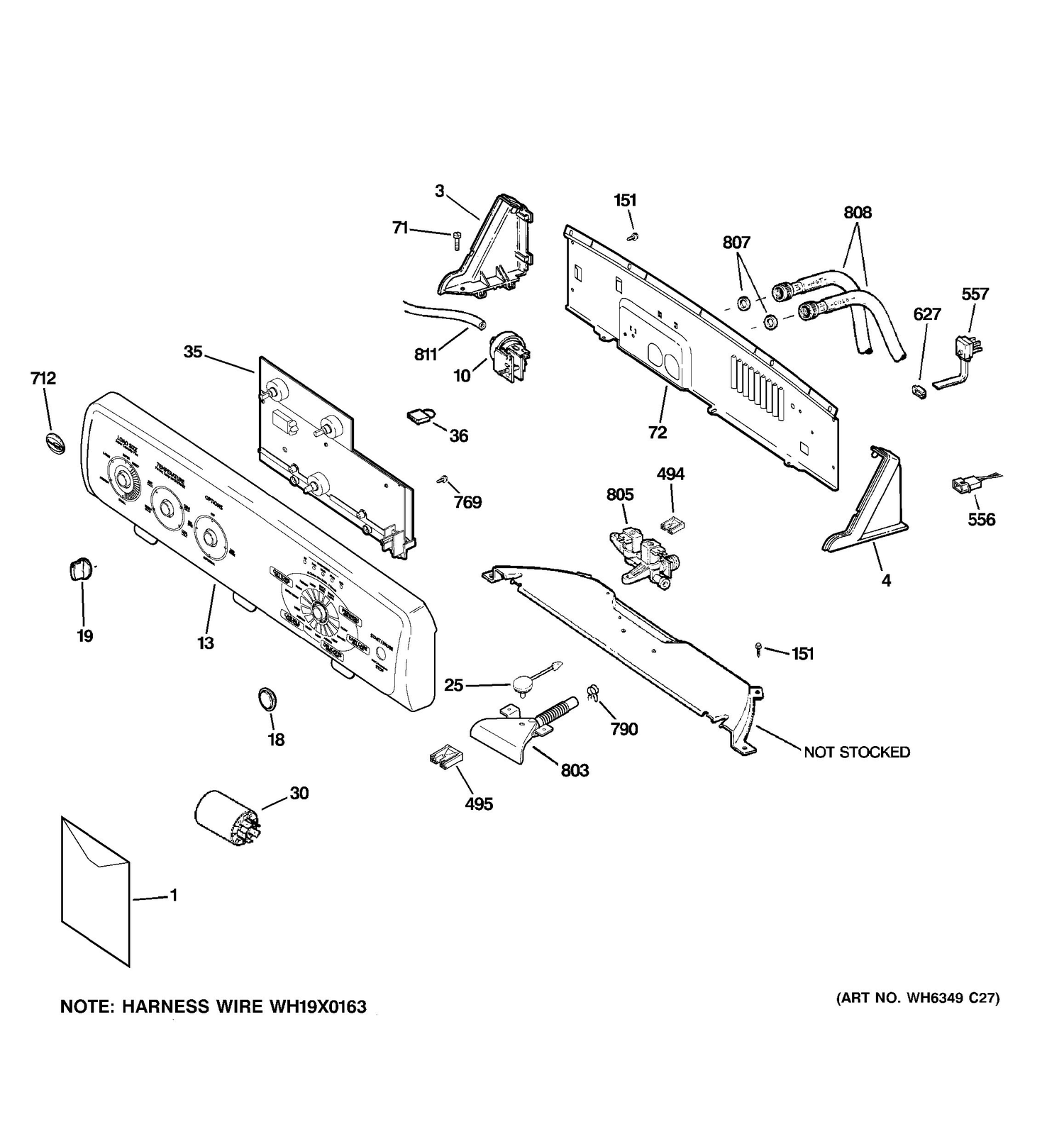CONTROLS & BACKSPLASH Diagram and Parts List for 58971K0WW  General Electric Washer