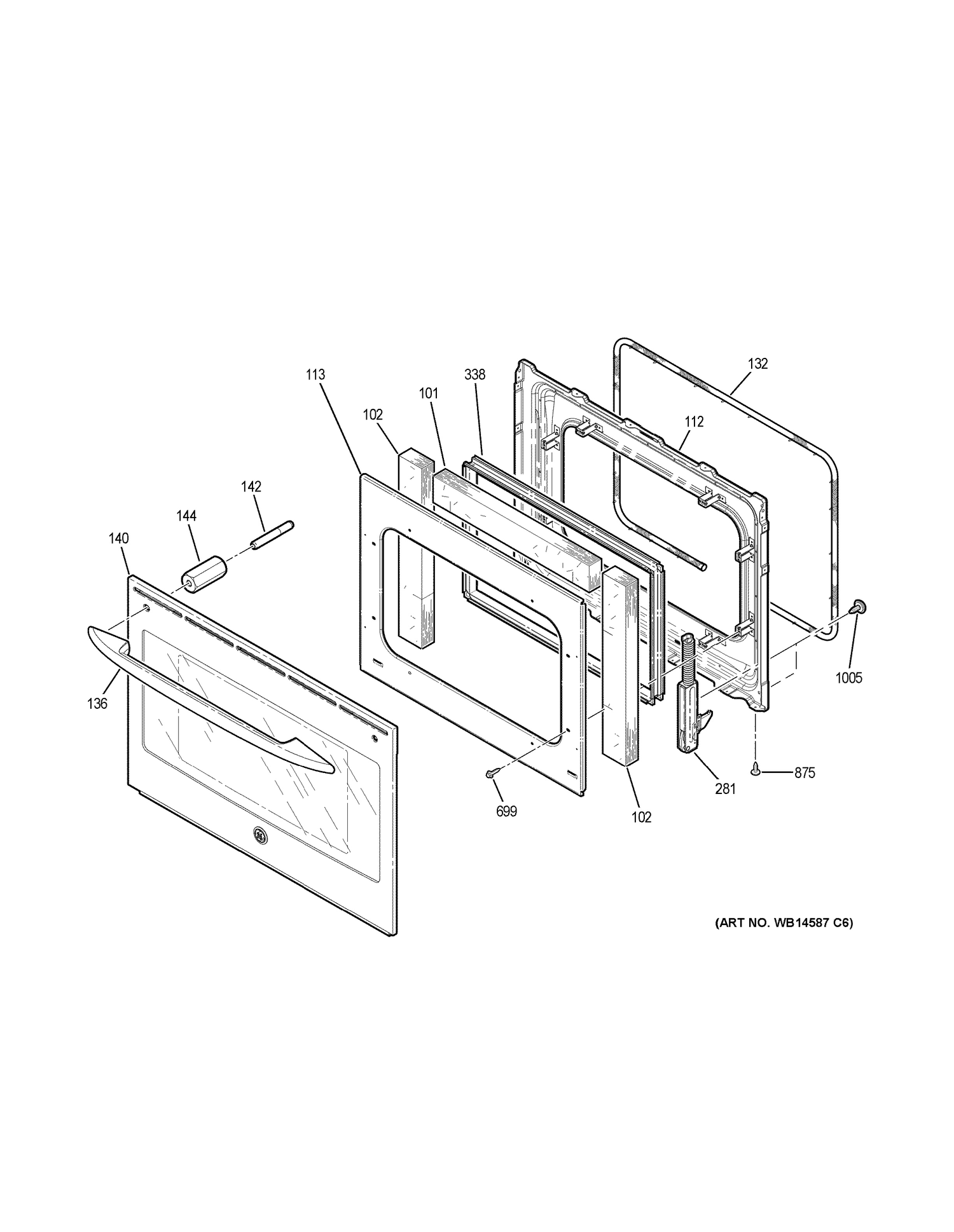 DOOR Diagram and Parts List for JS250DF3WW  General Electric Range