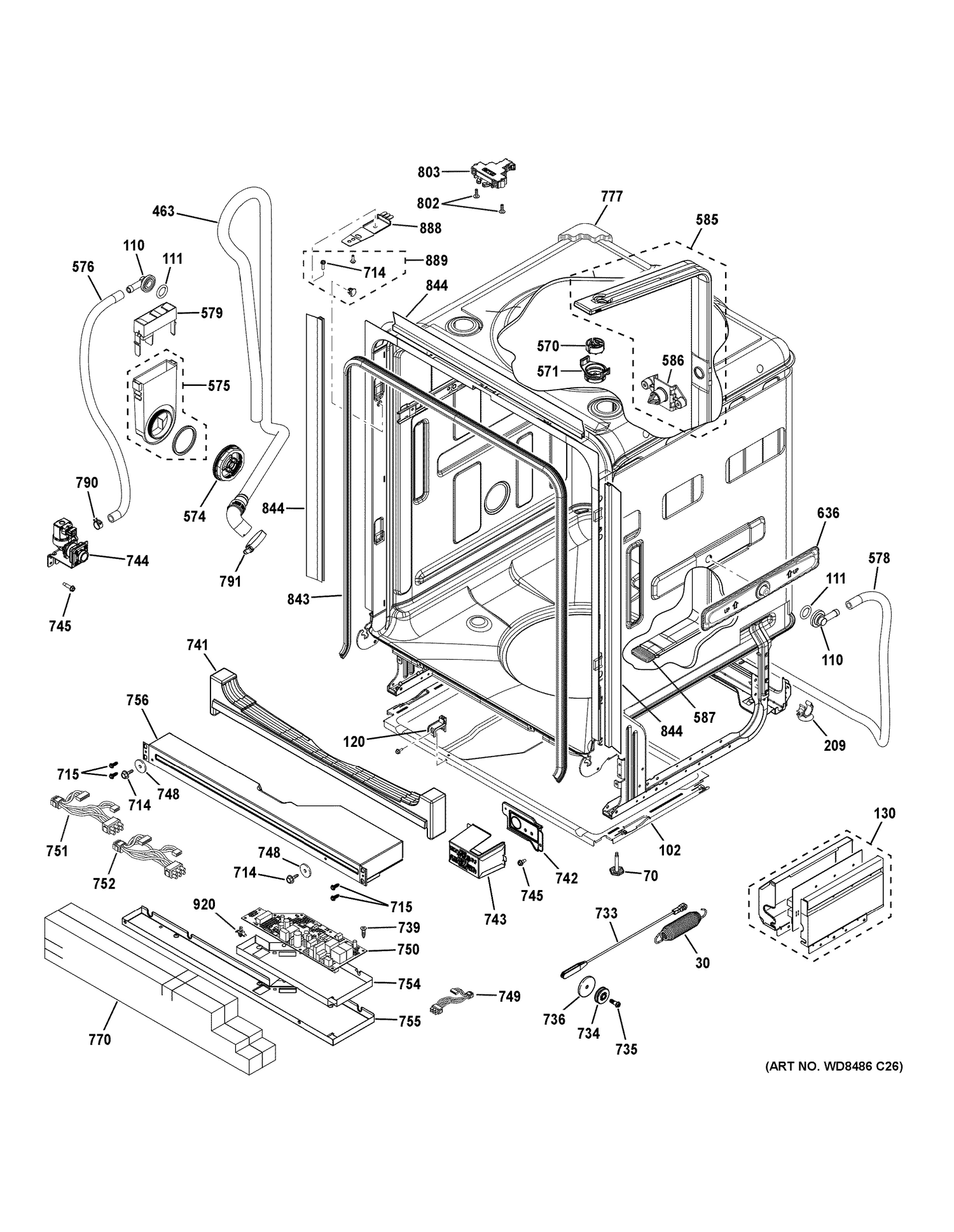 BODY PARTS 1 Diagram and Parts List for ZDT870SMF5GS  General Electric Dishwasher
