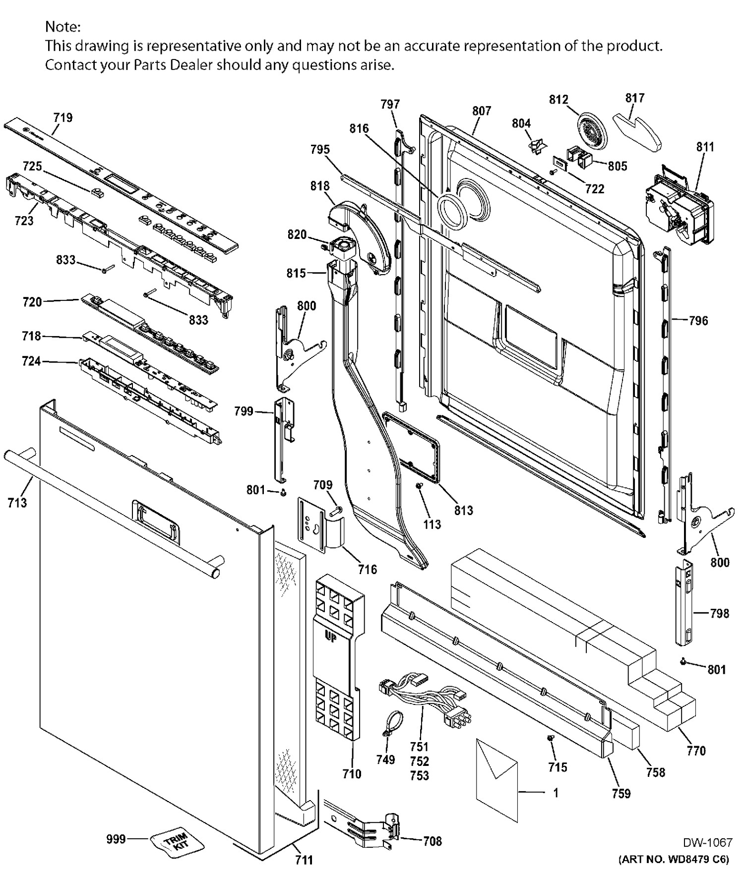 ESCUTCHEON & DOOR ASM Diagram and Parts List for ZDT870SIF1II  General Electric Dishwasher