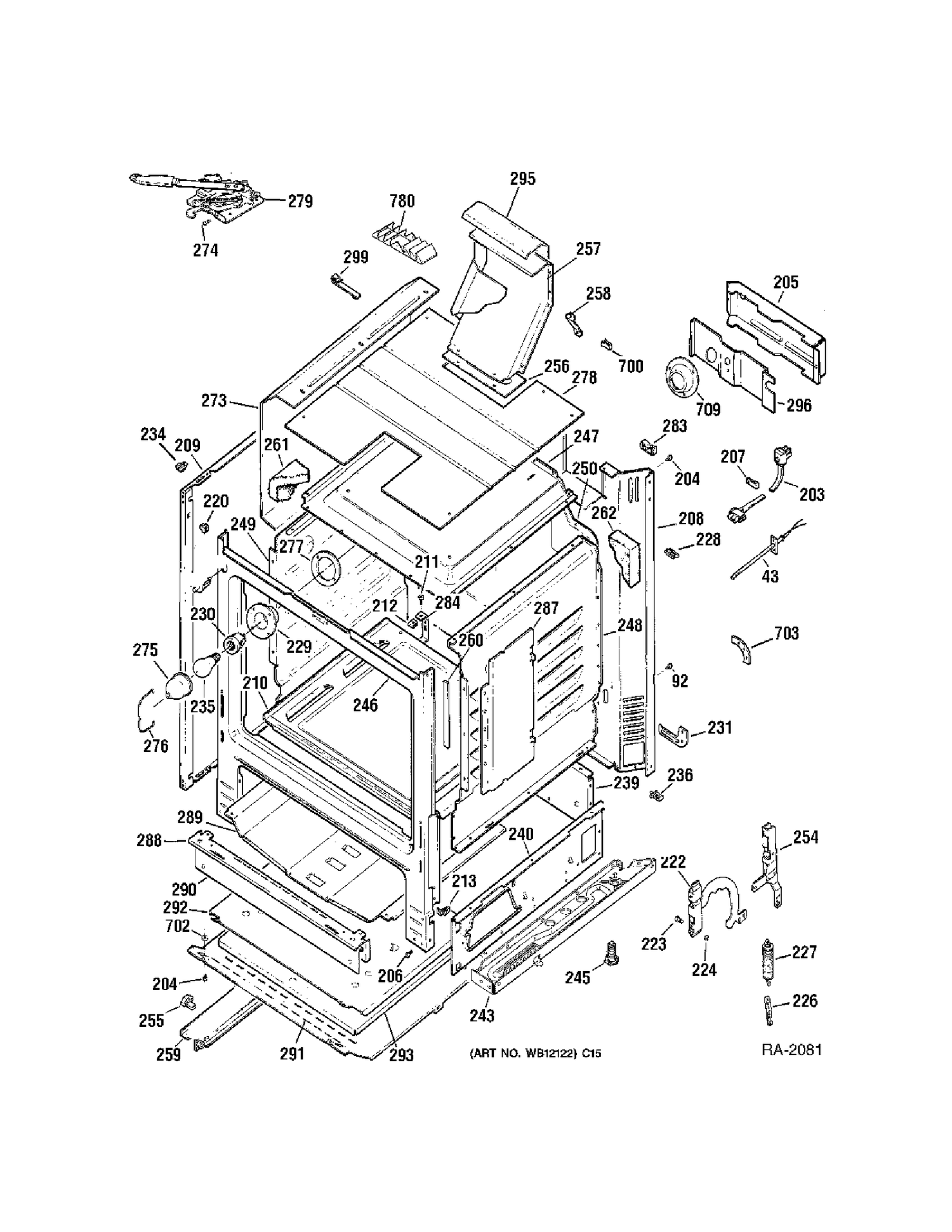 BODY PARTS Diagram and Parts List for JGBP35BEL1BB  General Electric Range
