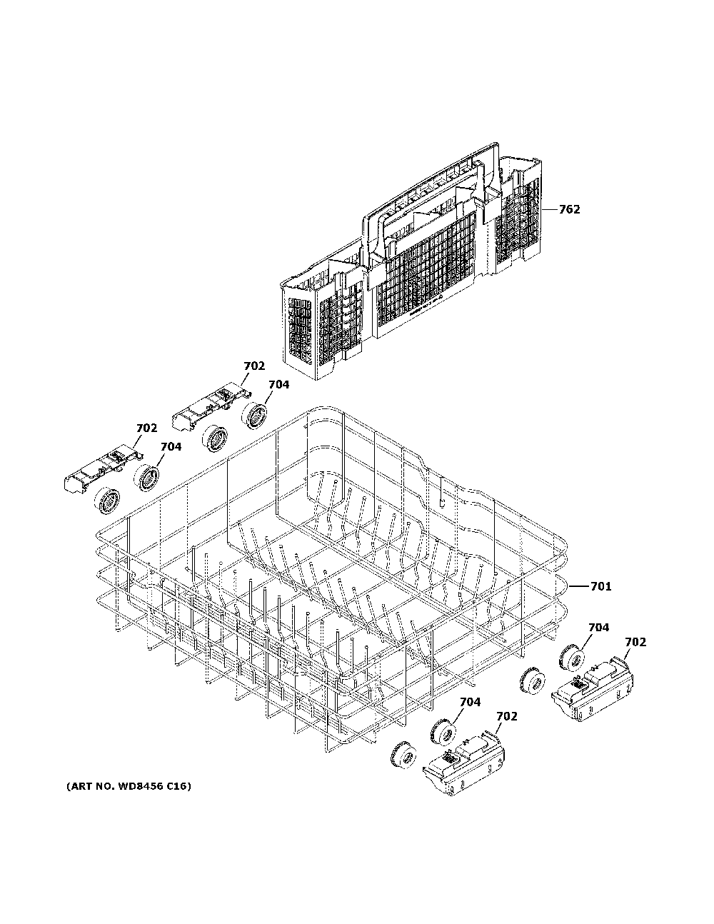 Lower rack assembly Diagram and Parts List for GDF530PGM3WW  General Electric Dishwasher
