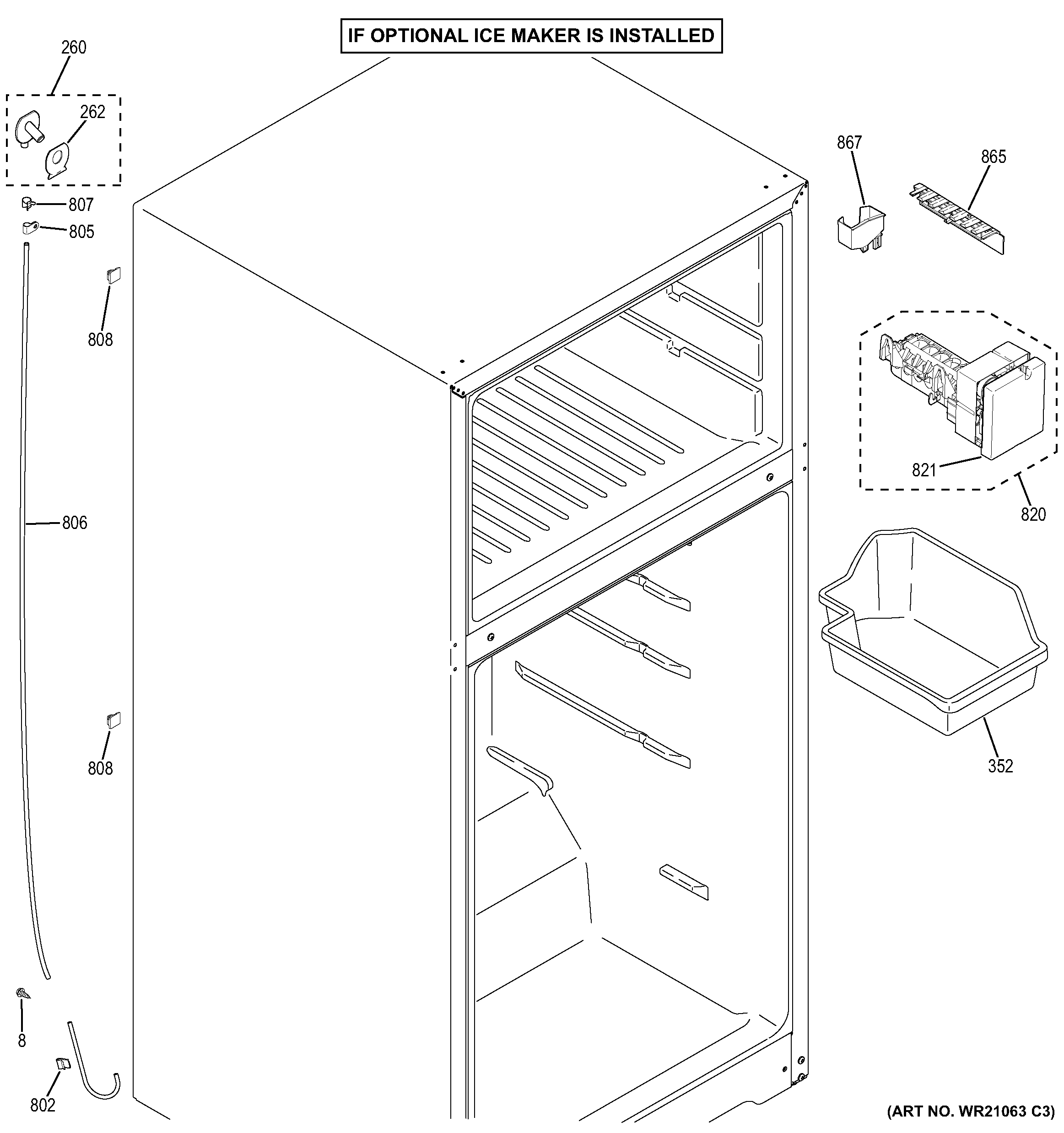 Ice Maker Diagram and Parts List for GAS18PGJFRWW  General Electric Refrigerator