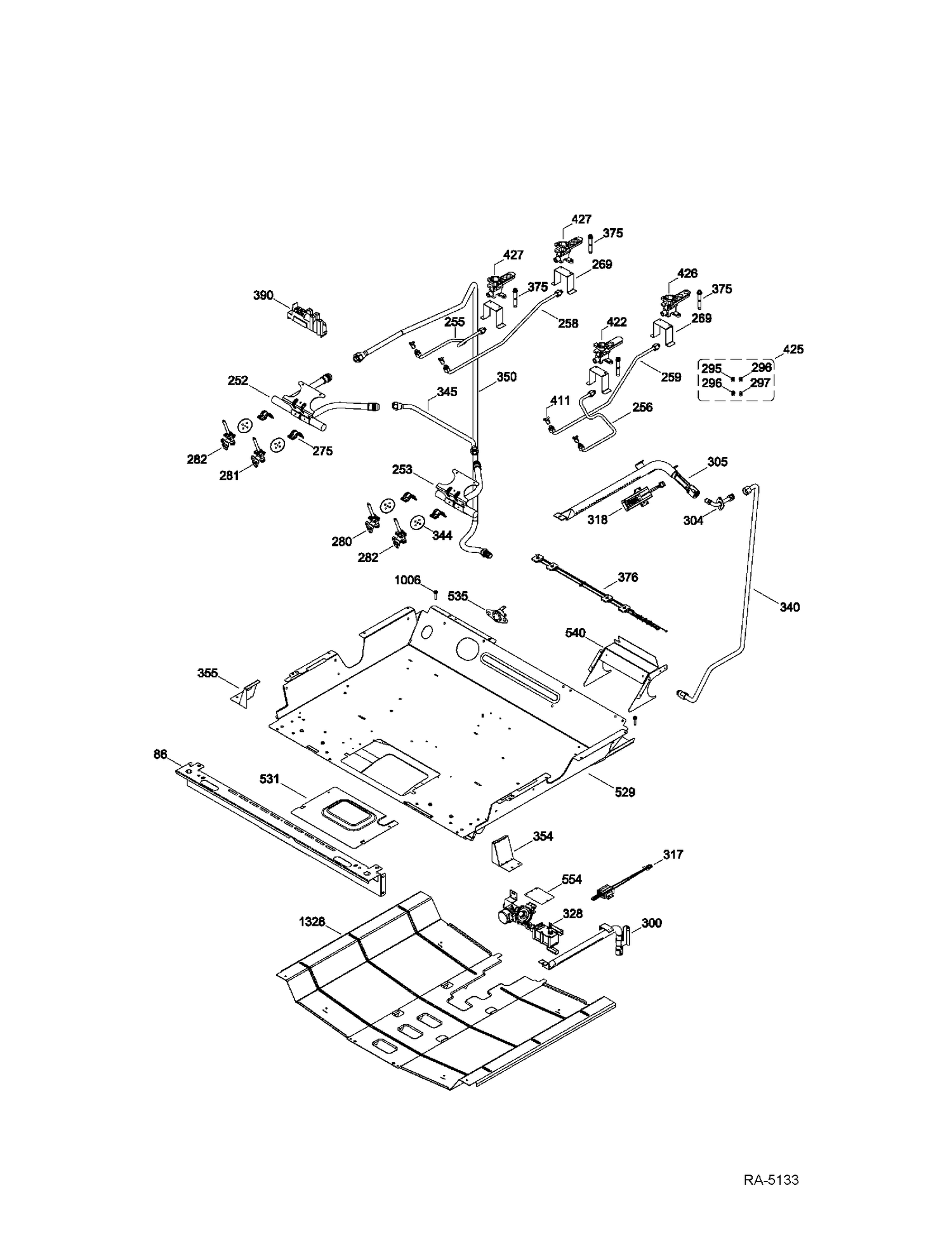 GAS & BURNER PARTS Diagram and Parts List for PGS968SER2SS  General Electric Range