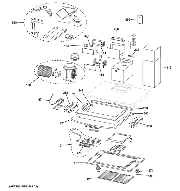 Hood Parts Diagram and Parts List for ZV800SJ2SS  General Electric Range Hood