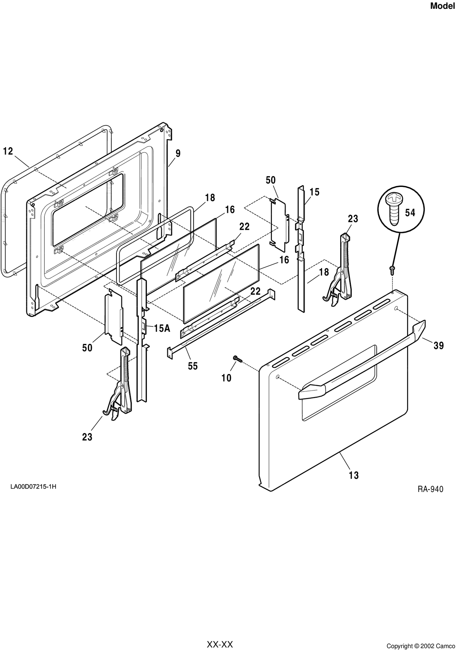 DOOR Diagram and Parts List for GRMF2150ZC-2  General Electric Range