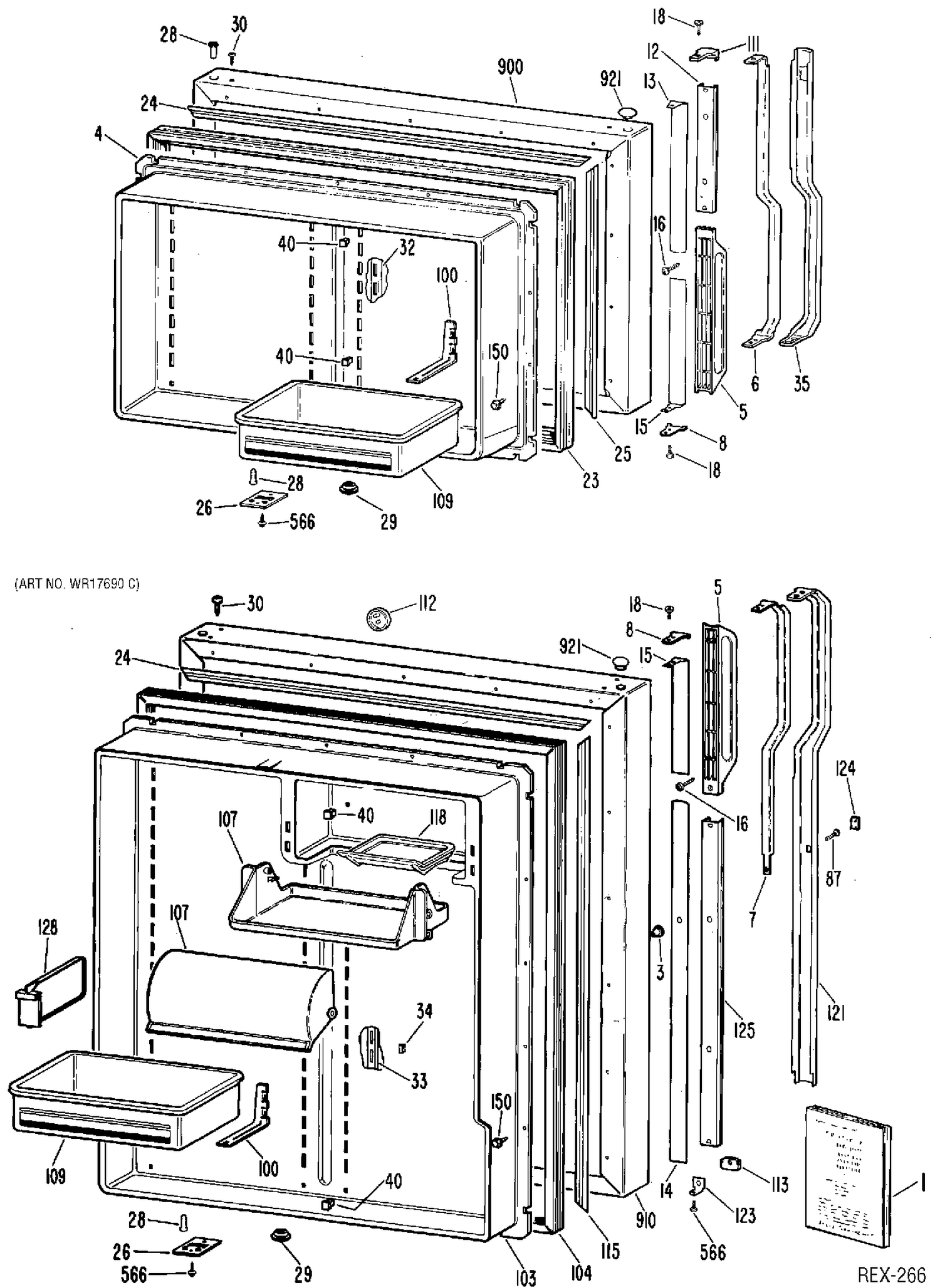 DOOR ASSEMBLY Diagram and Parts List for TBXC19ZPBRAD  General Electric Refrigerator