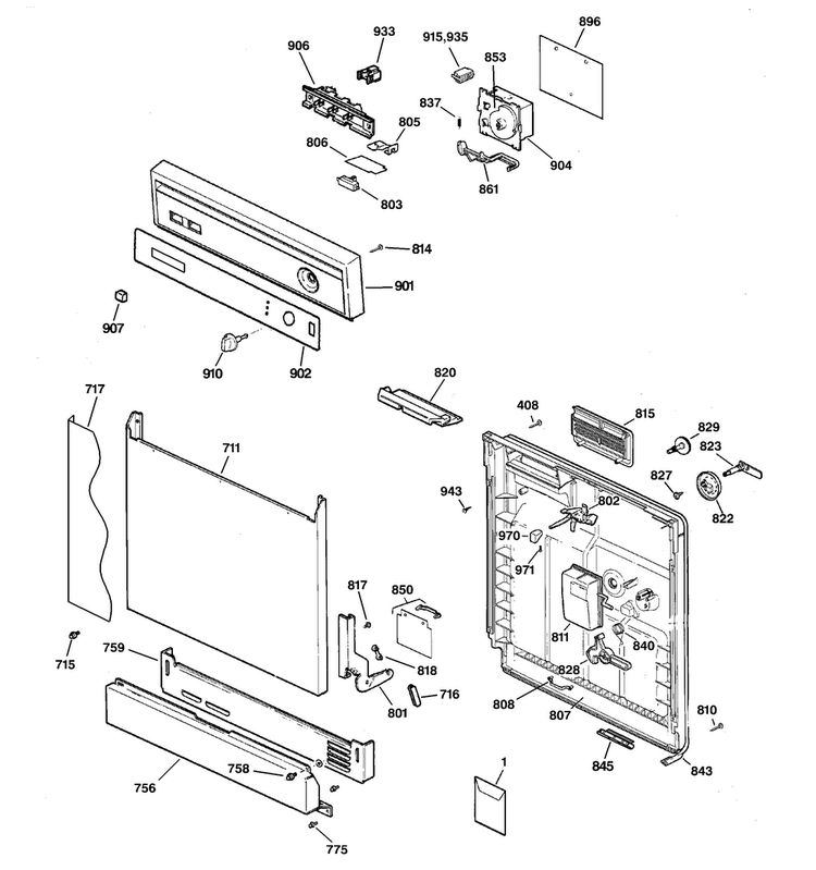 Escutcheon & Door Assembly Diagram and Parts List for GSD3200J20CC  General Electric Dishwasher