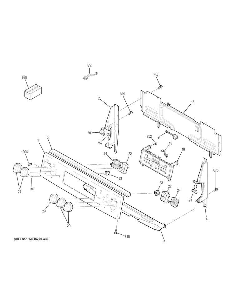 Control Panel Diagram and Parts List for JB750SJ1SS  General Electric Range