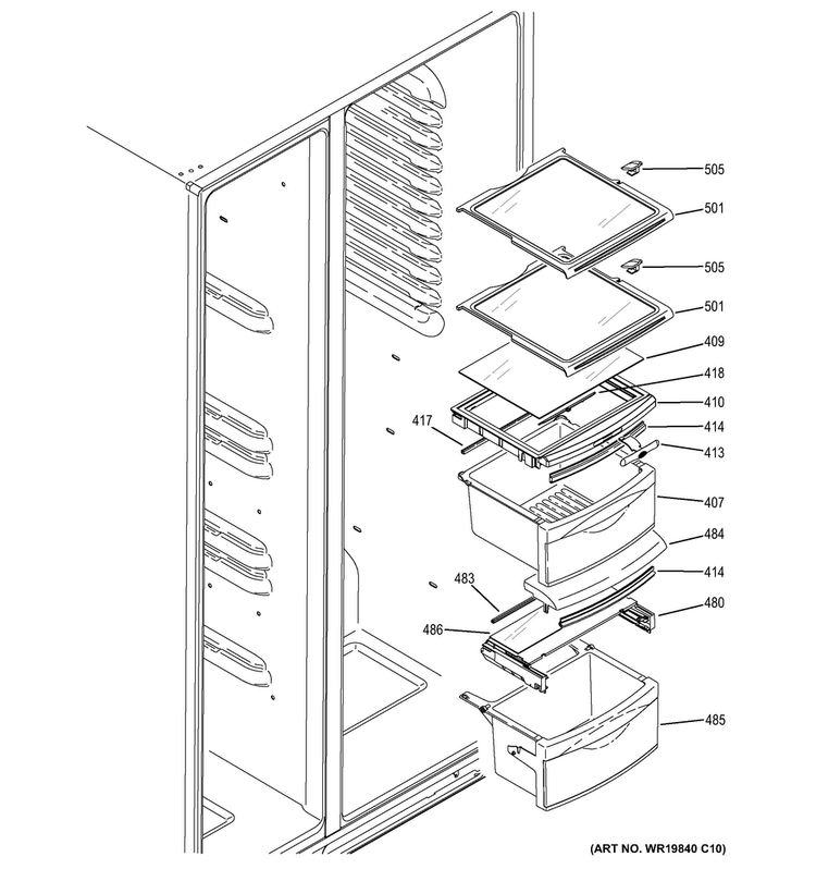 Fresh Food Shelves Diagram and Parts List for GSS25CGHBCWW  General Electric Refrigerator