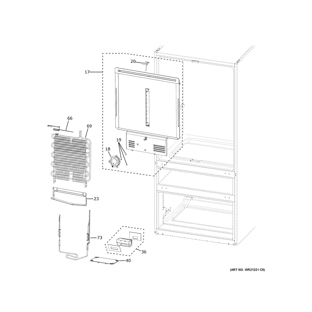 Refrigerator Section Diagram and Parts List for CXE22DM5PFS5  General Electric Refrigerator