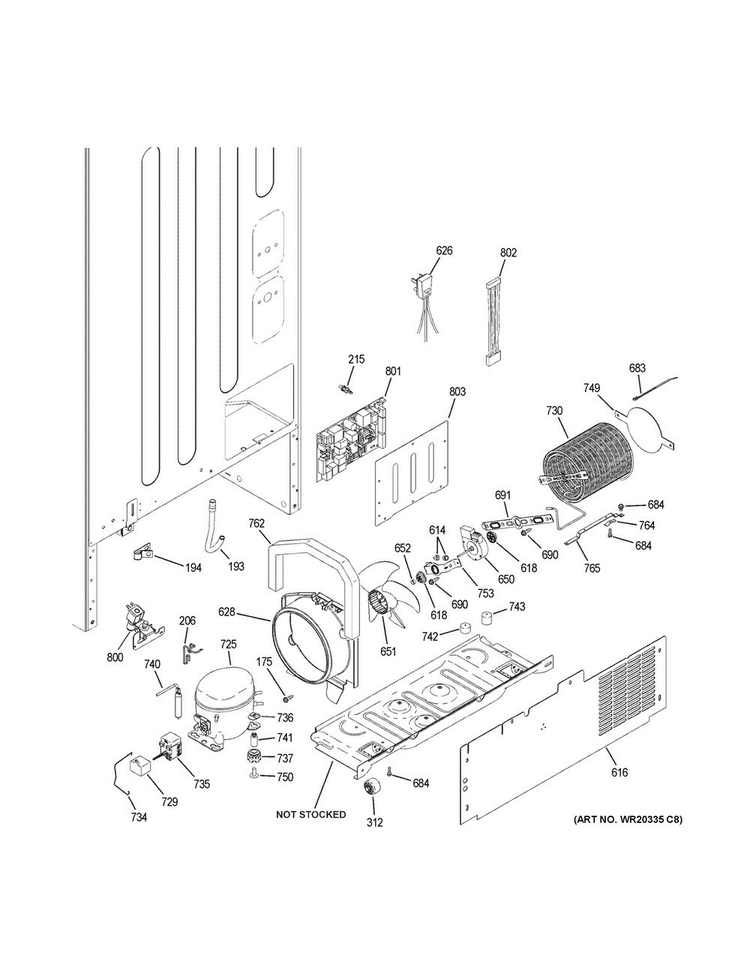 Machine Compartment Diagram and Parts List for GDE23GGHBRWW  General Electric Refrigerator