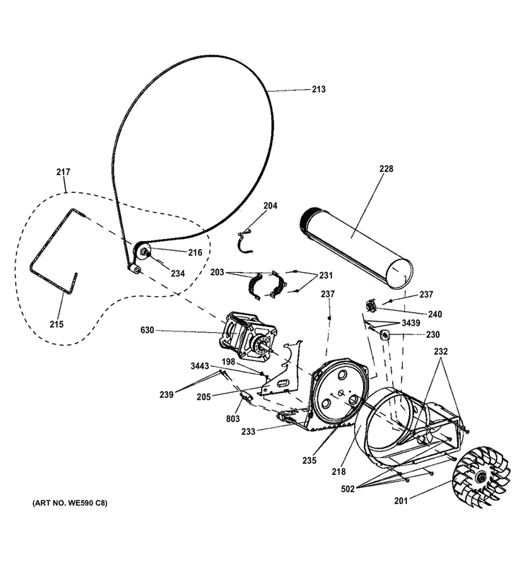 Blower & Motor Diagram and Parts List for GFDN110GD2WW  General Electric Dryer