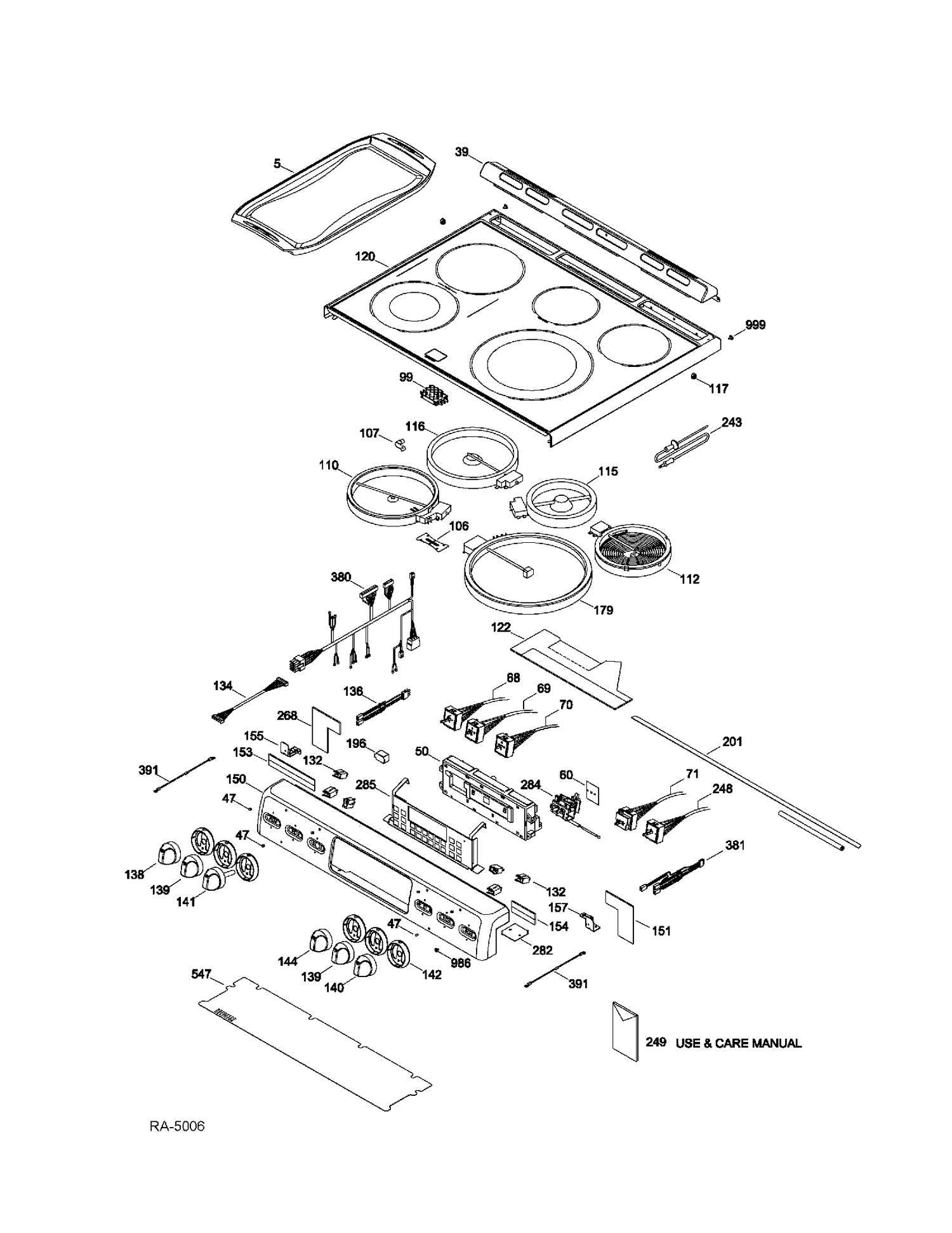 CONTROL PANEL & COOKTOP Diagram and Parts List for CBC980ST1SS  General Electric Range