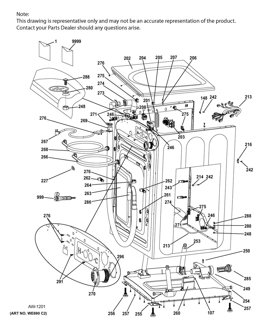 Cabinet And Top Panel Diagram and Parts List for JCB730DF3BB  General Electric Range