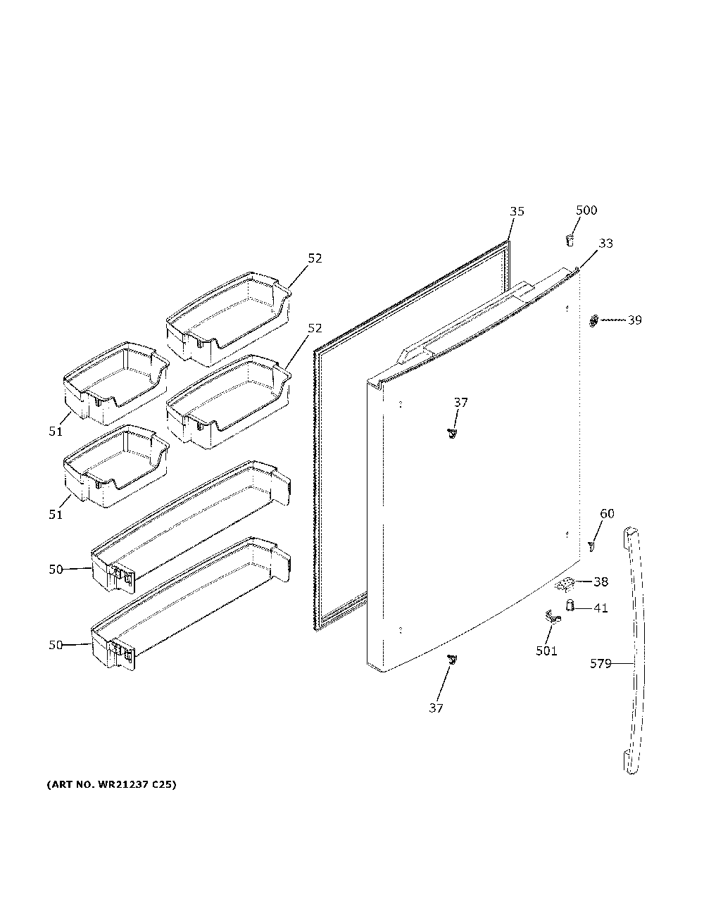 Fresh food door Diagram and Parts List for GDE25ESKLRSS  General Electric Refrigerator