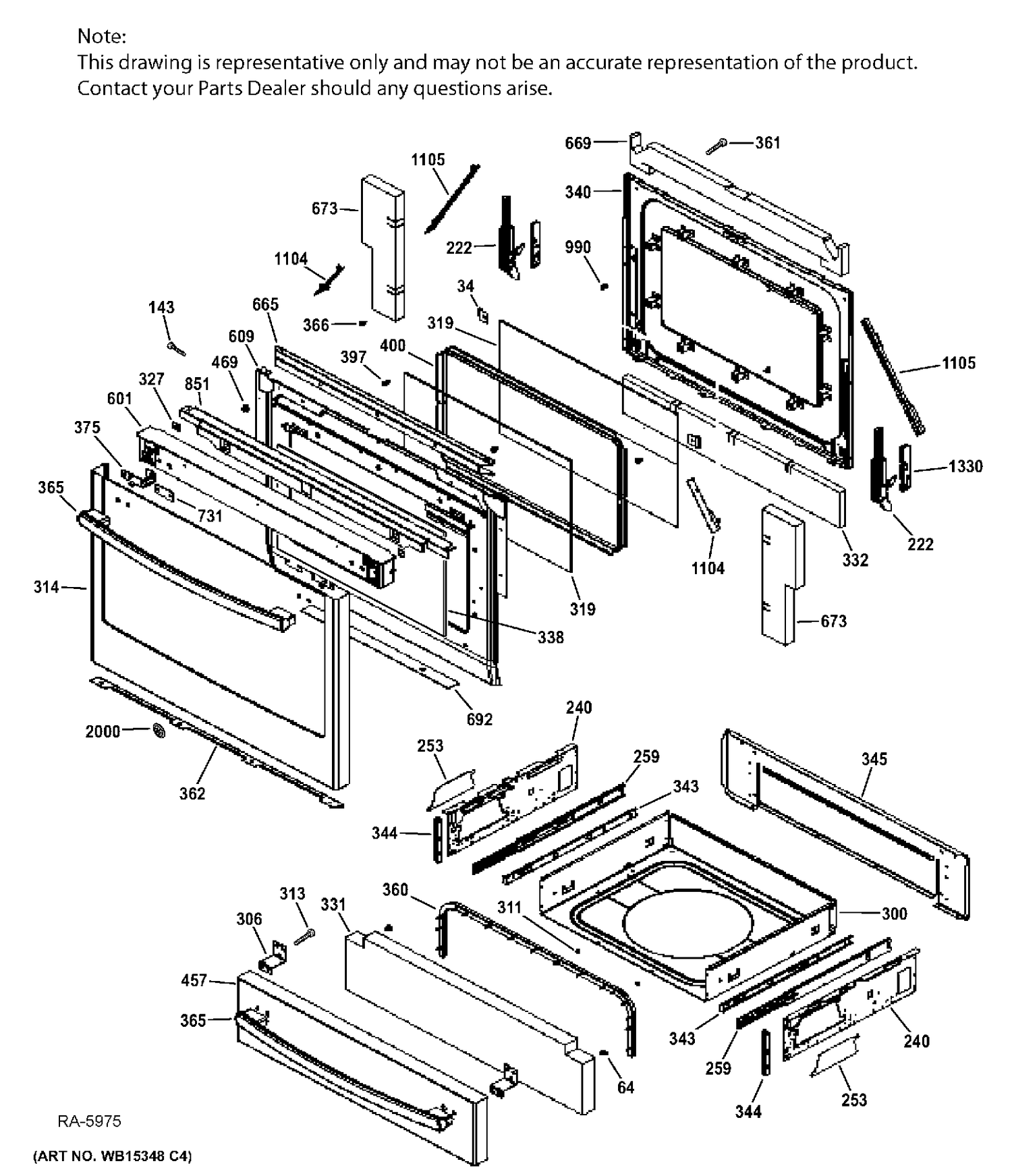 DOOR & DRAWER PARTS Diagram and Parts List for PCGS920SEF2SS  General Electric Range