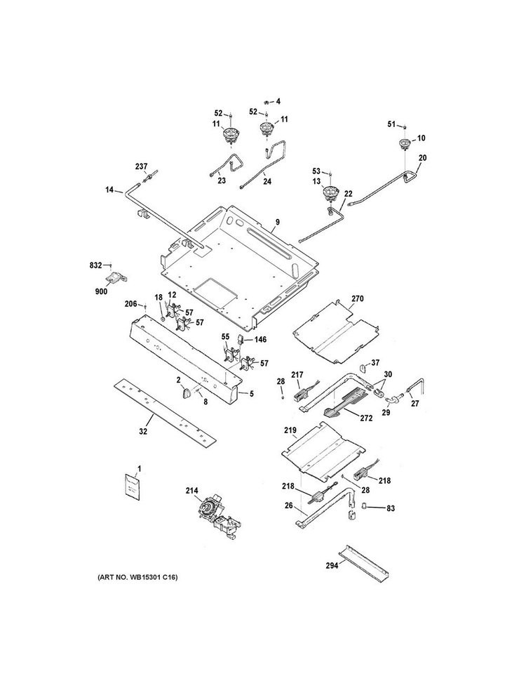 Gas & Burner Parts Diagram and Parts List for JGB620REF3SS  General Electric Range