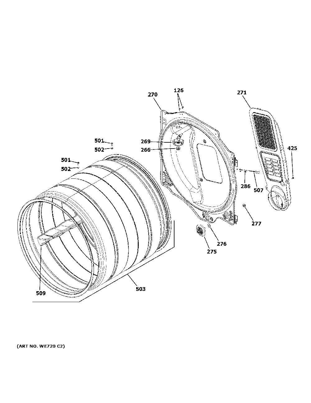 Drum Diagram and Parts List for GFD65GSSN1WW  General Electric Dryer