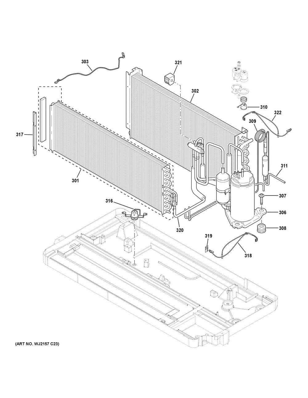 Sealed System Diagram and Parts List for AZ65H07EACW3  General Electric Air Conditioner