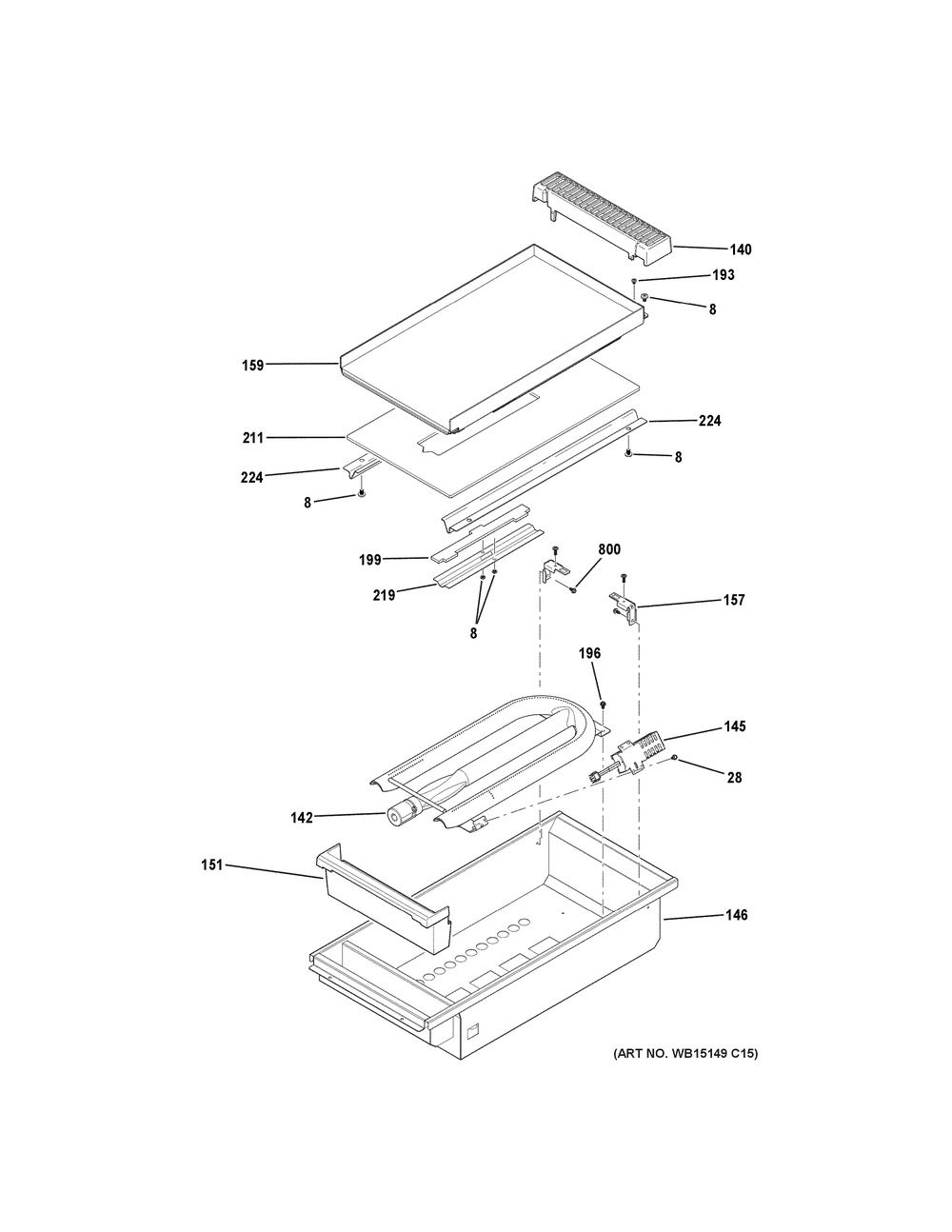 Griddle Assembly Diagram and Parts List for CGU486P2M1S1  General Electric Cooktop