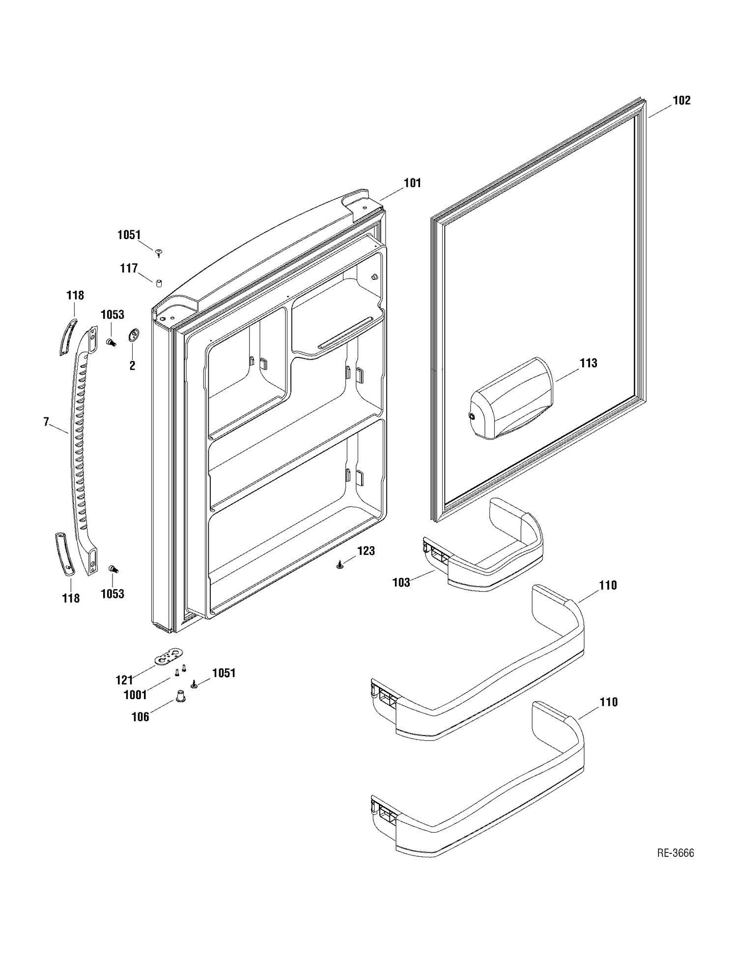 FF DOOR Diagram and Parts List for GBRC0FAYARWW  General Electric Refrigerator