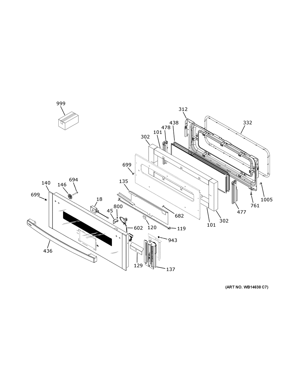 Control Panel And Upper Door Diagram and Parts List for PTS9200SN3SS  General Electric Wall Oven