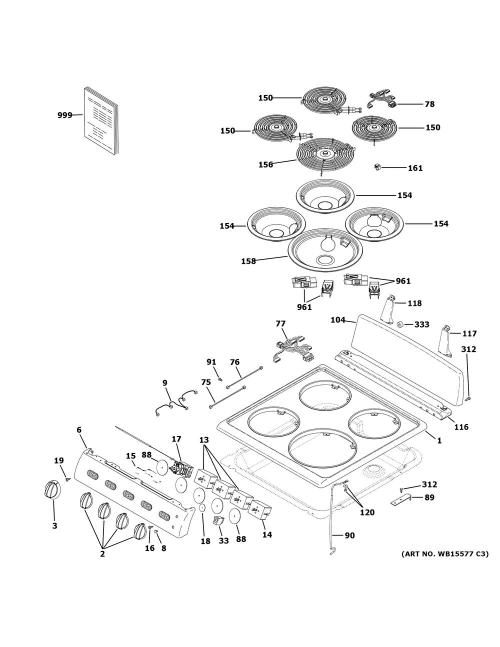 Control Panel And Cooktop Diagram and Parts List for RAS200DM2WW  General Electric Range