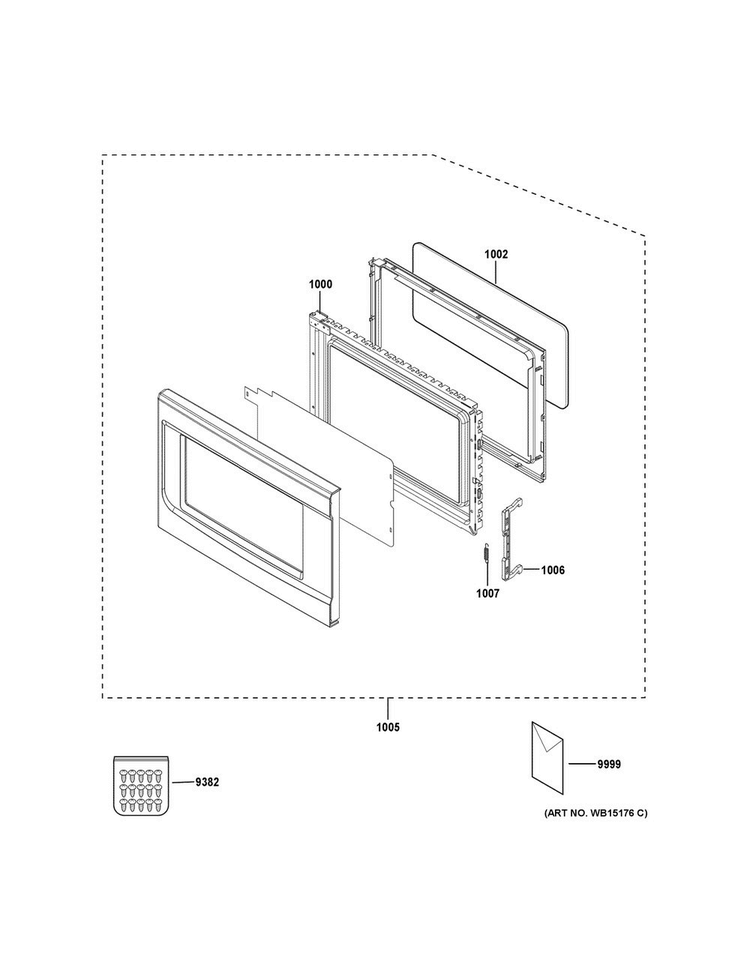Door Parts Diagram and Parts List for JES1460DS2BB  General Electric Microwave