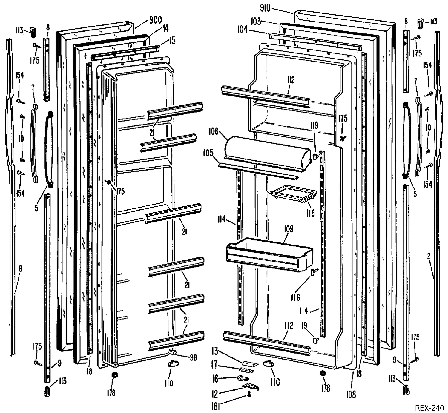DOOR ASSEMBLY Diagram and Parts List for TFXC22KLL  General Electric Refrigerator