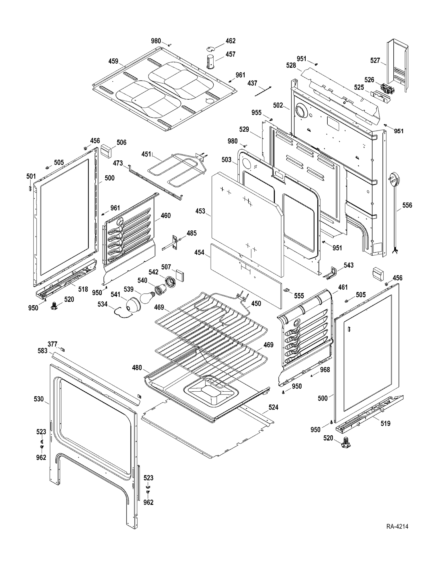 CHASSIS PARTS Diagram and Parts List for JCBS250DT1WW  General Electric Range