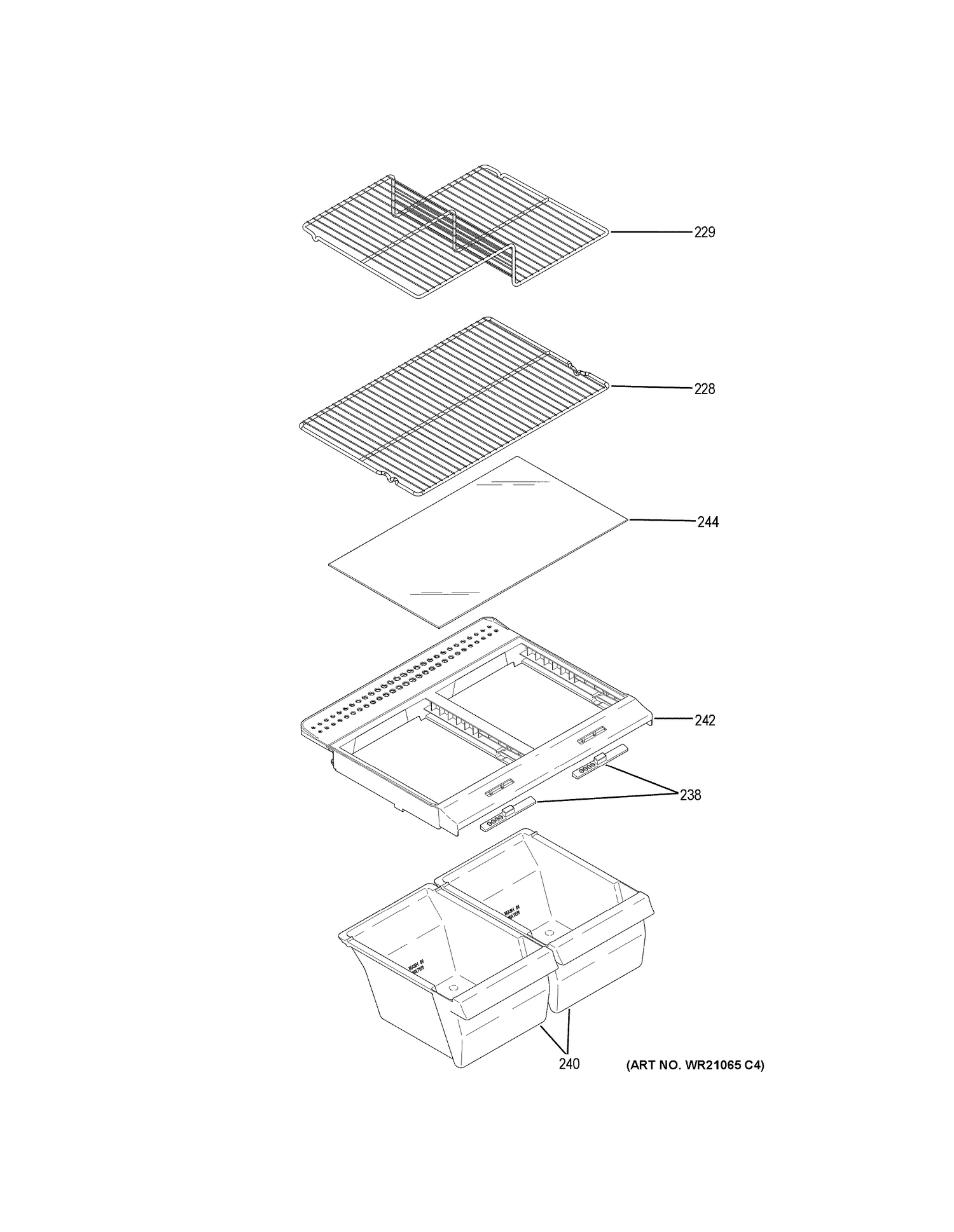 FRESH FOOD SHELVES Diagram and Parts List for GTE16DTHLRCC  General Electric Refrigerator