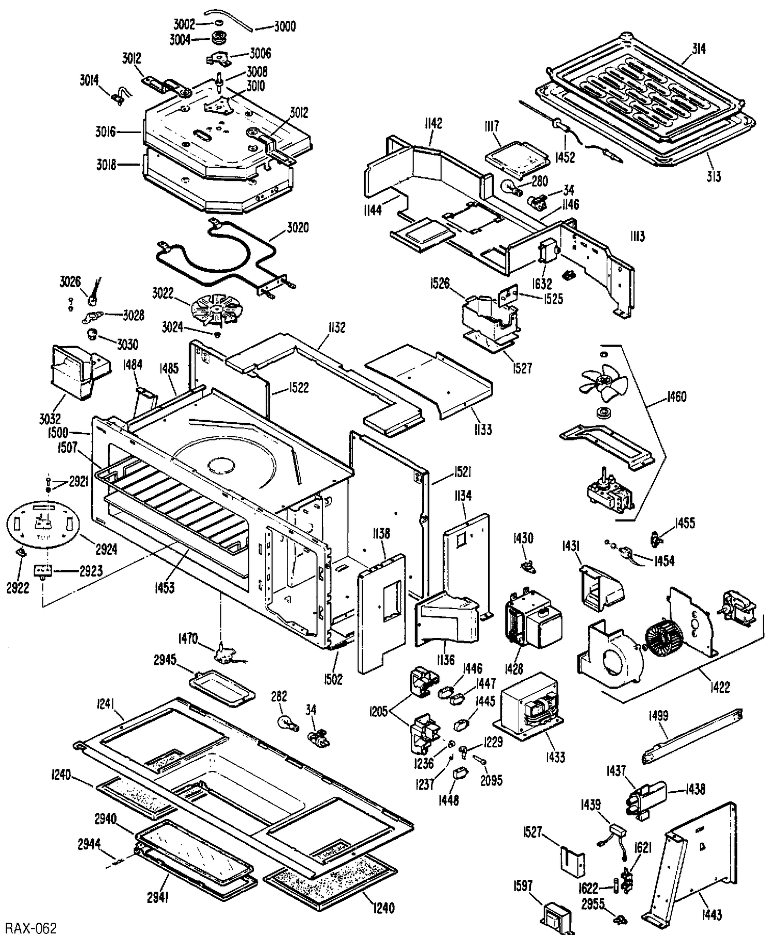 BODY PARTS Diagram and Parts List for JVM192KC01  General Electric Microwave
