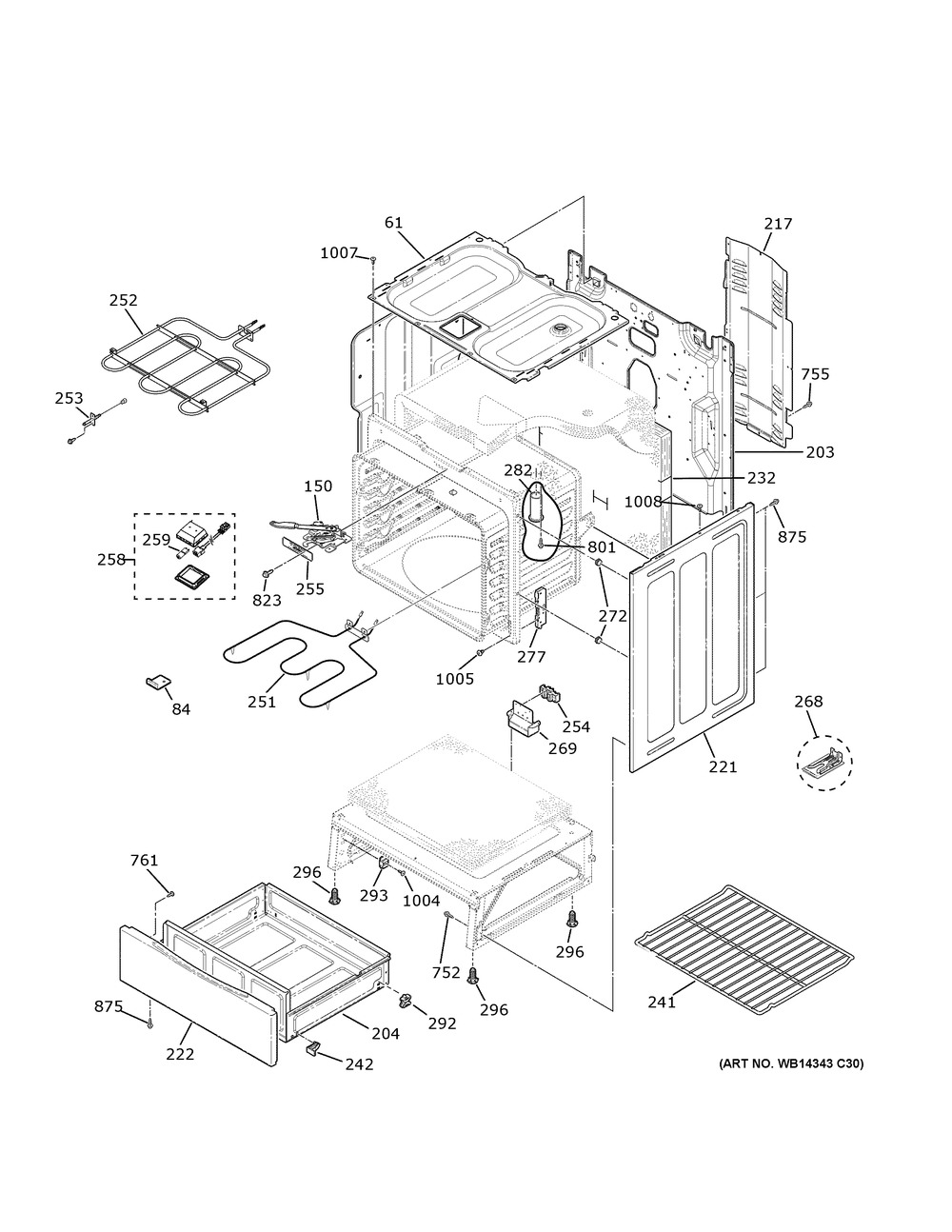 Body Parts Diagram and Parts List for XB258DM4BB  General Electric Range