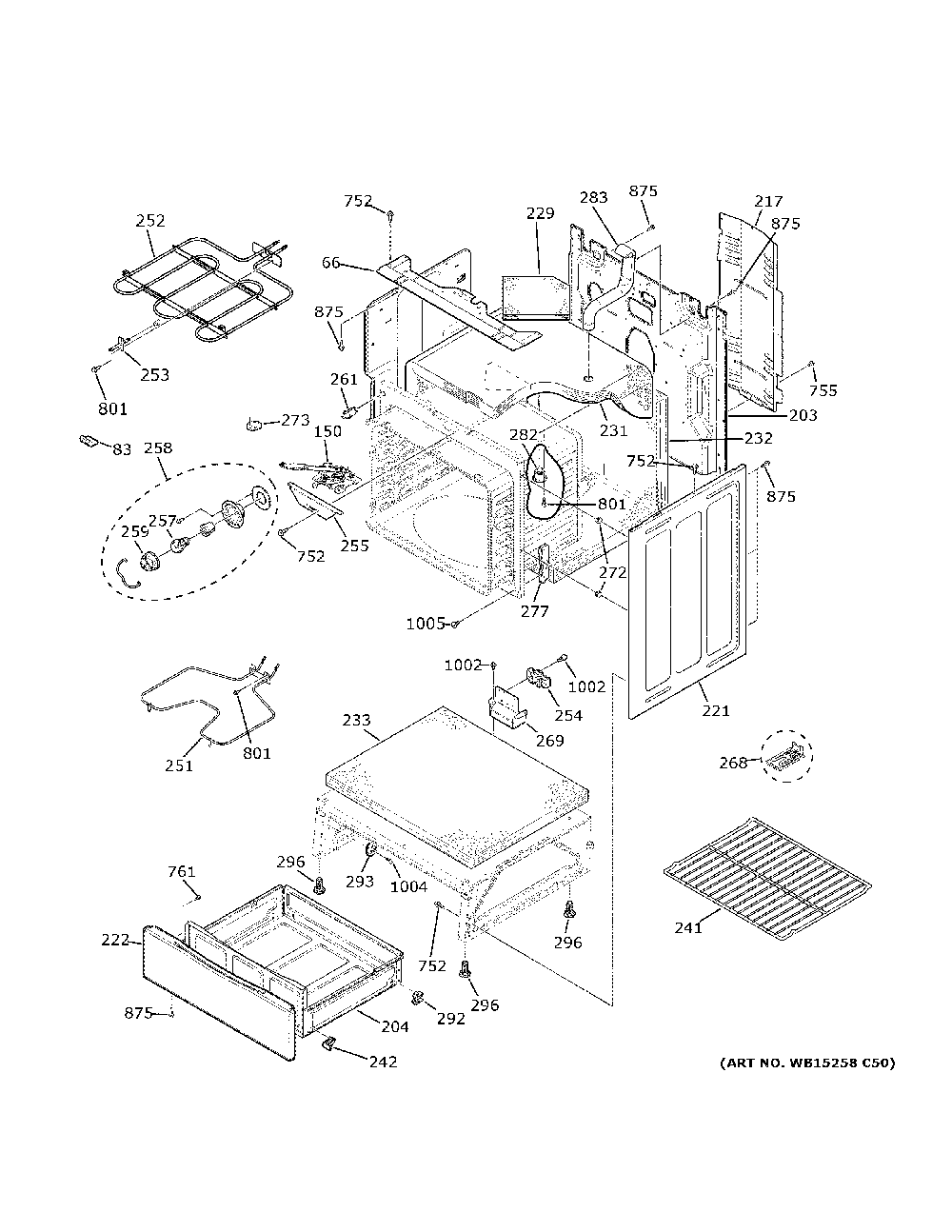 Body Parts Diagram and Parts List for JB655EK8ES  General Electric Range
