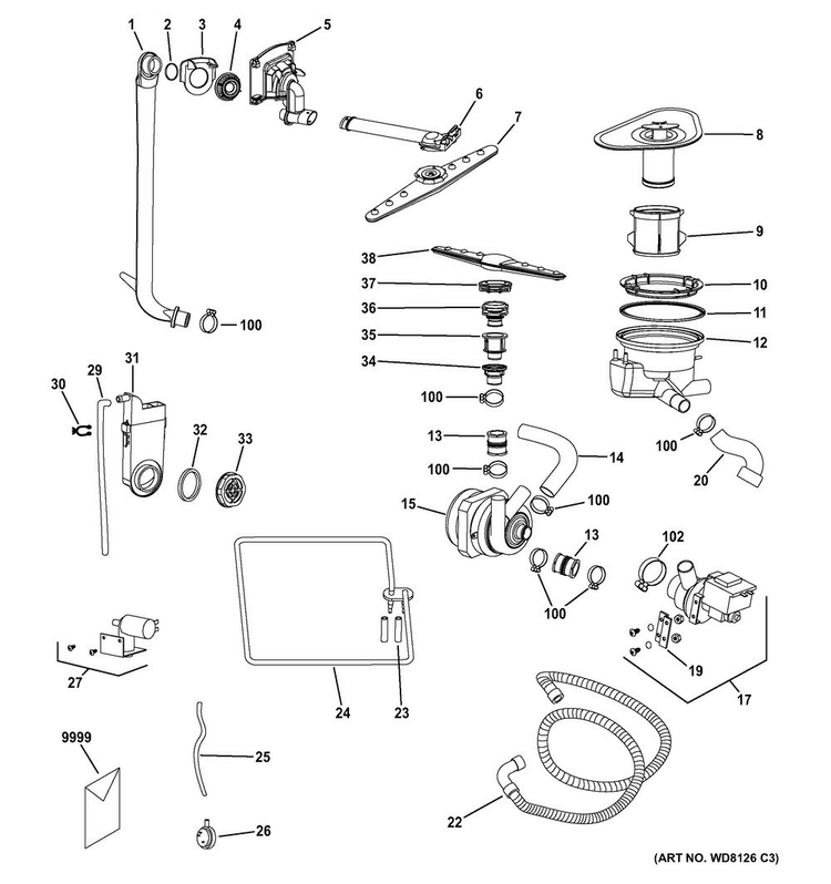 Motor-pump Mechanism Diagram and Parts List for GSM1800F02WW  General Electric Dishwasher