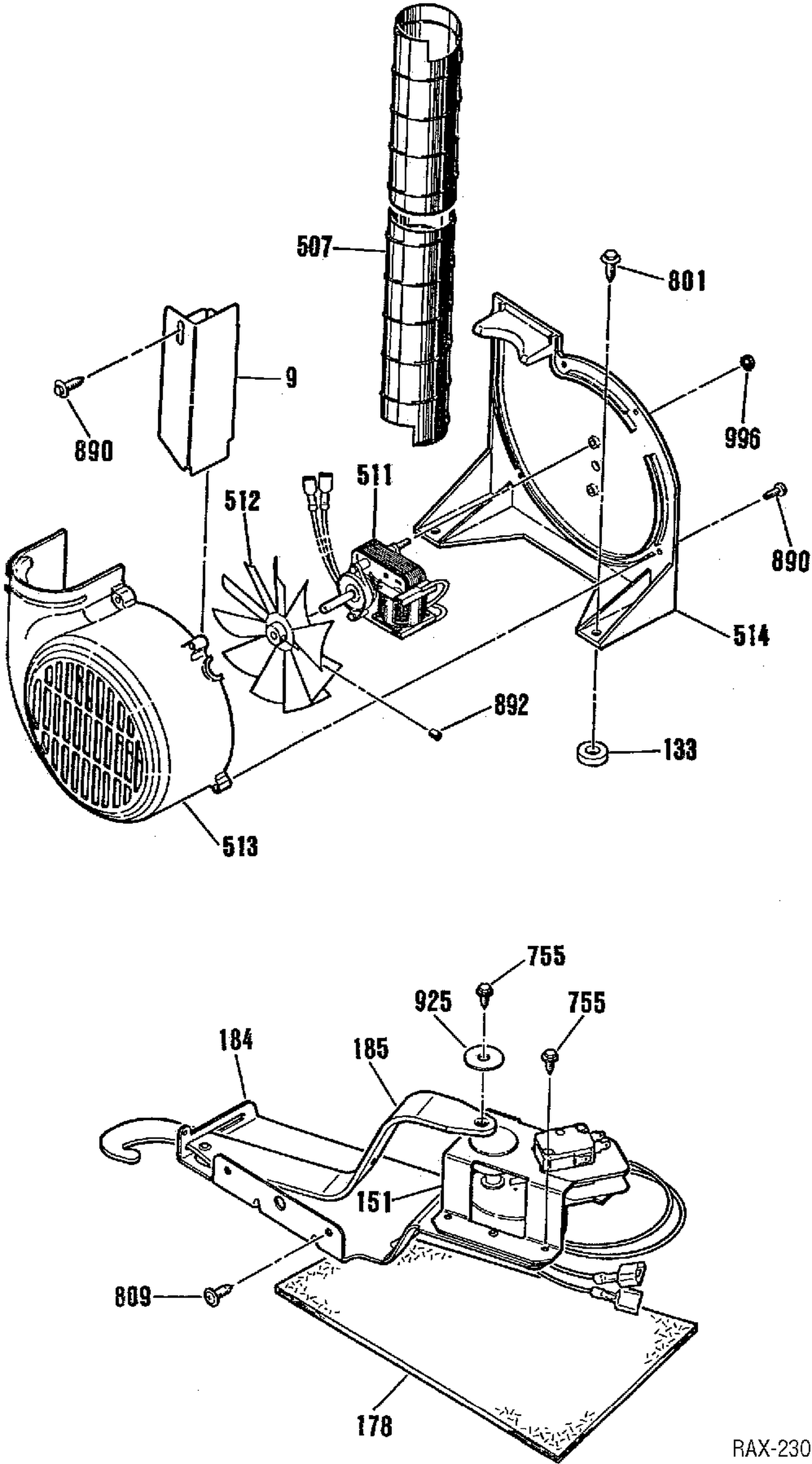 BLOWER Diagram and Parts List for JCSP39WT2WW  General Electric Range