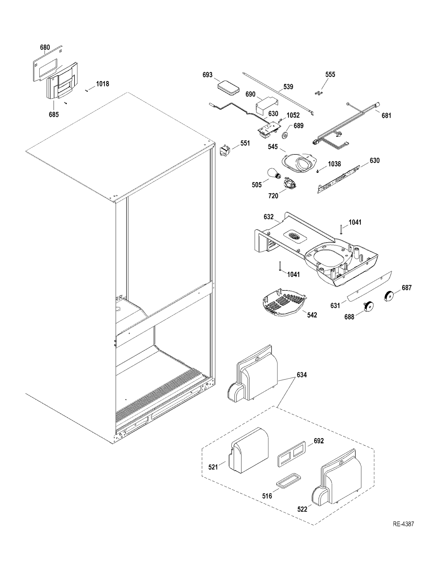 FF SECTION Diagram and Parts List for GDRC0HBYARWW  General Electric Refrigerator