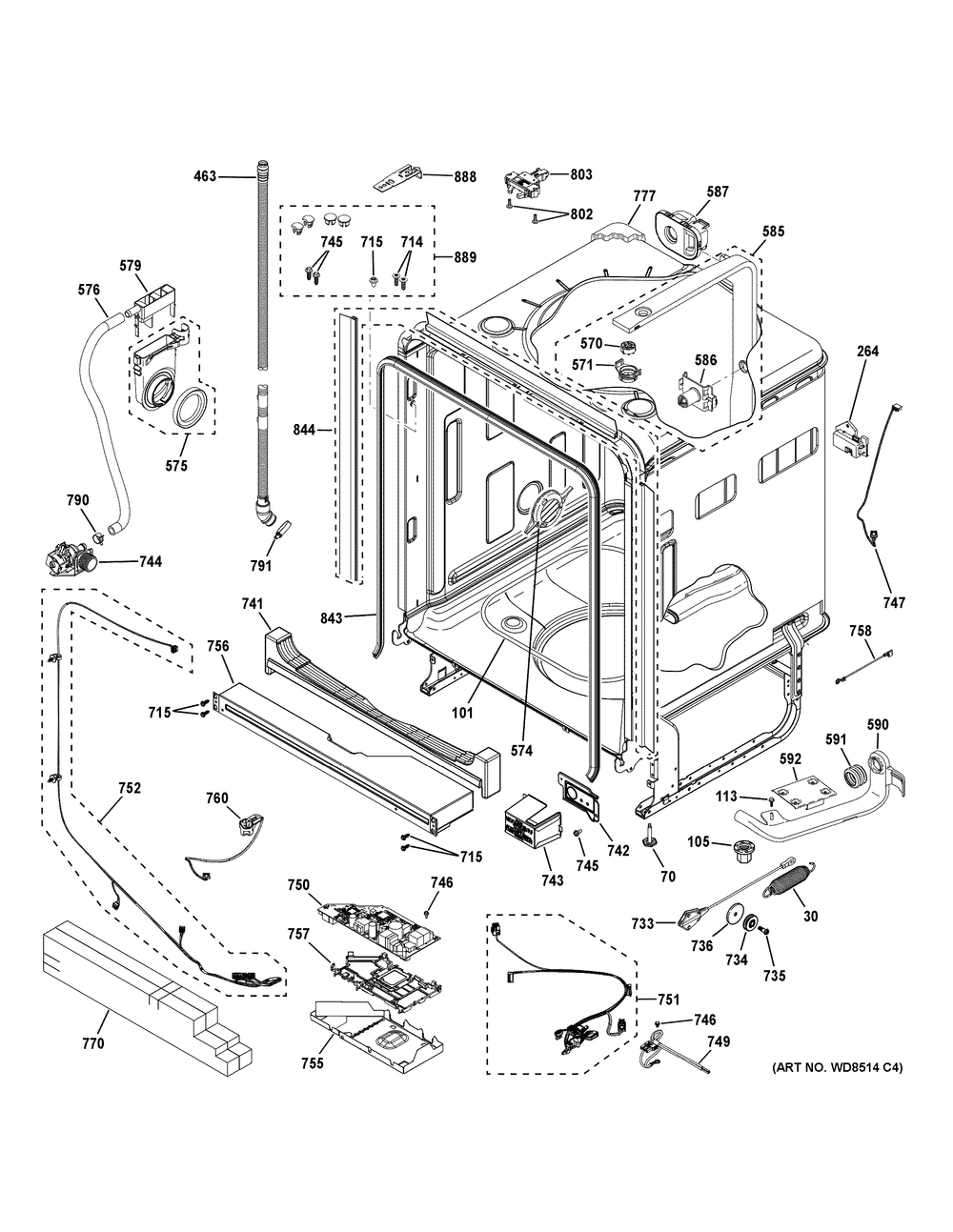 Body Parts (1) Diagram and Parts List for PDP795SYV1FS  General Electric Dishwasher