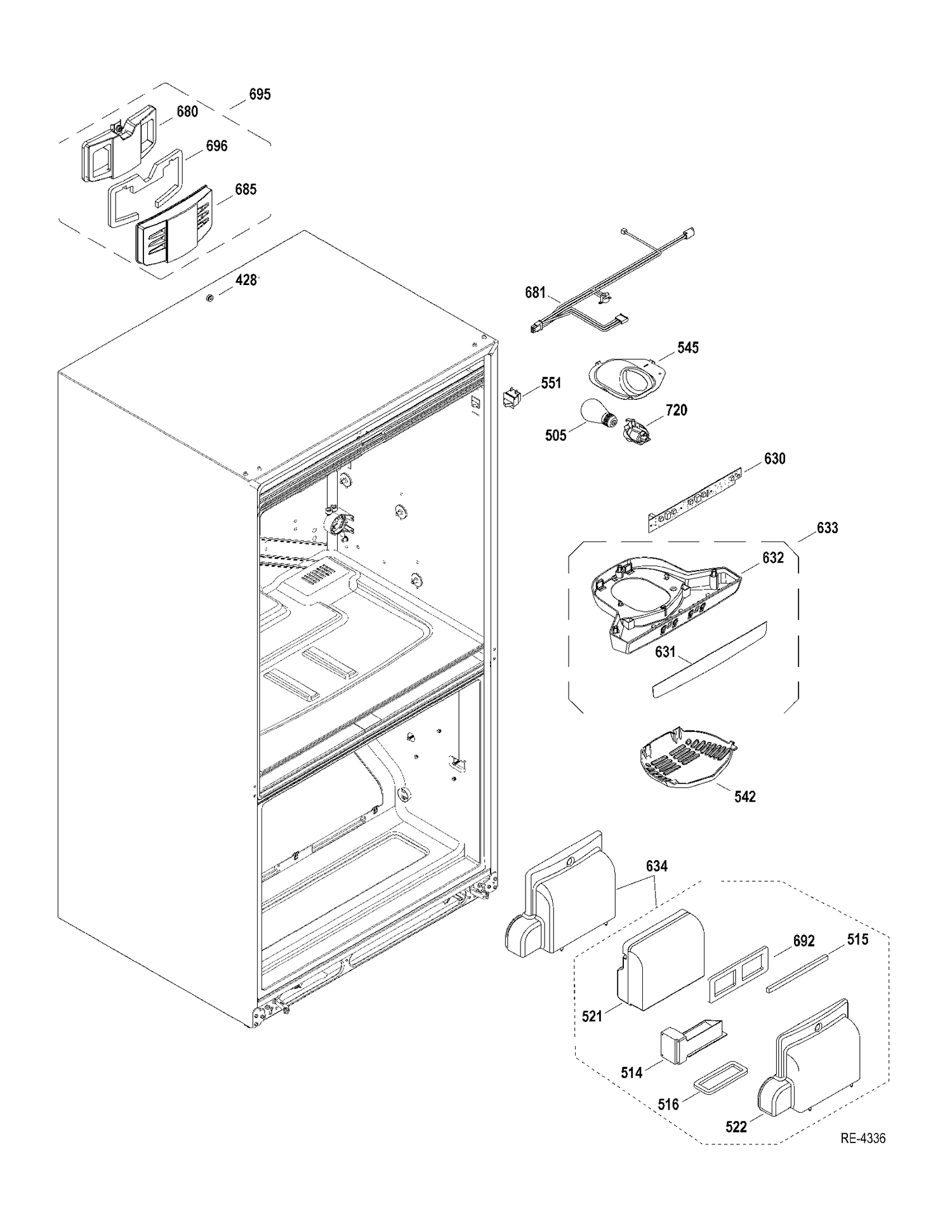 FF SECTION Diagram and Parts List for GDRS0KBXDRSS  General Electric Refrigerator