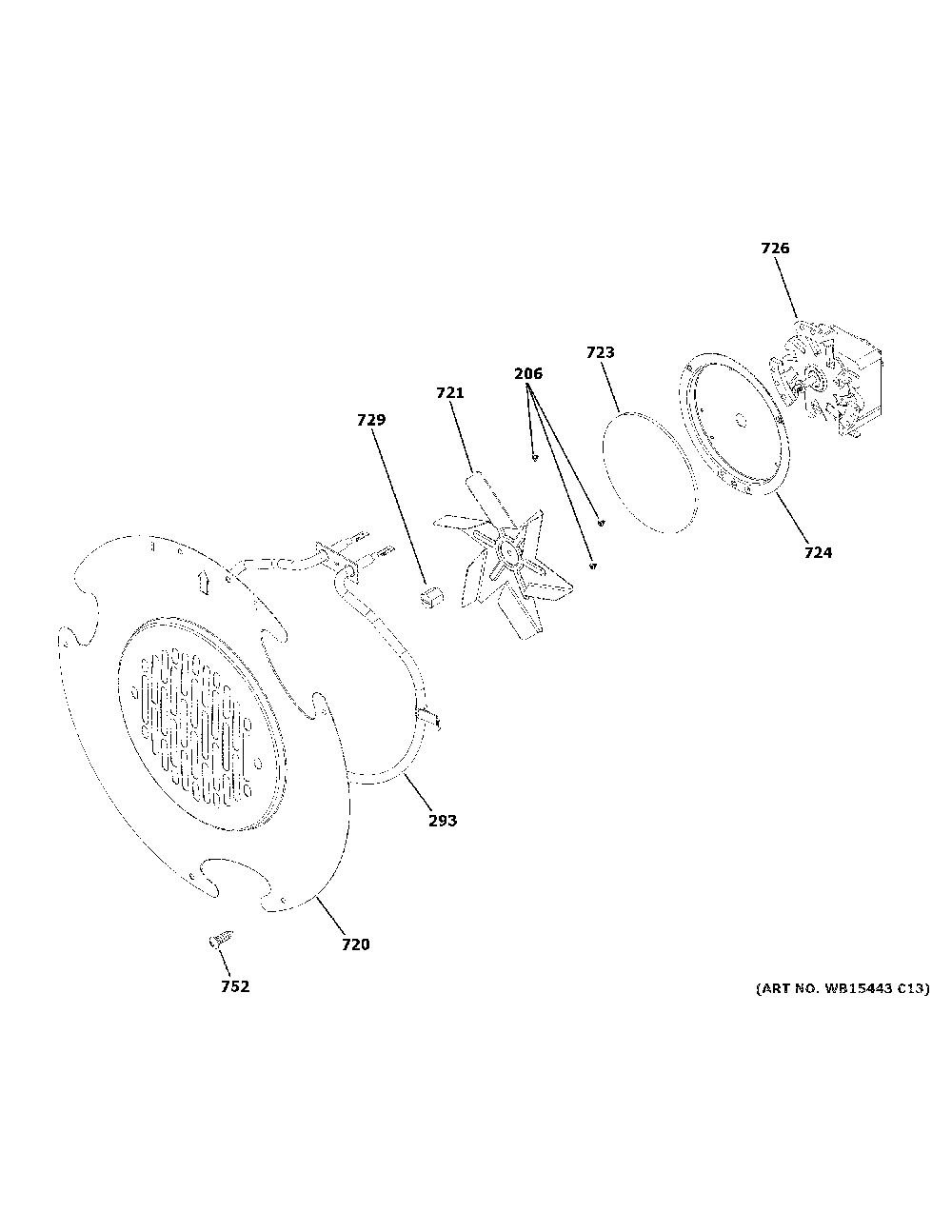 Convection Fan Diagram and Parts List for P2B935YP2FS  General Electric Range