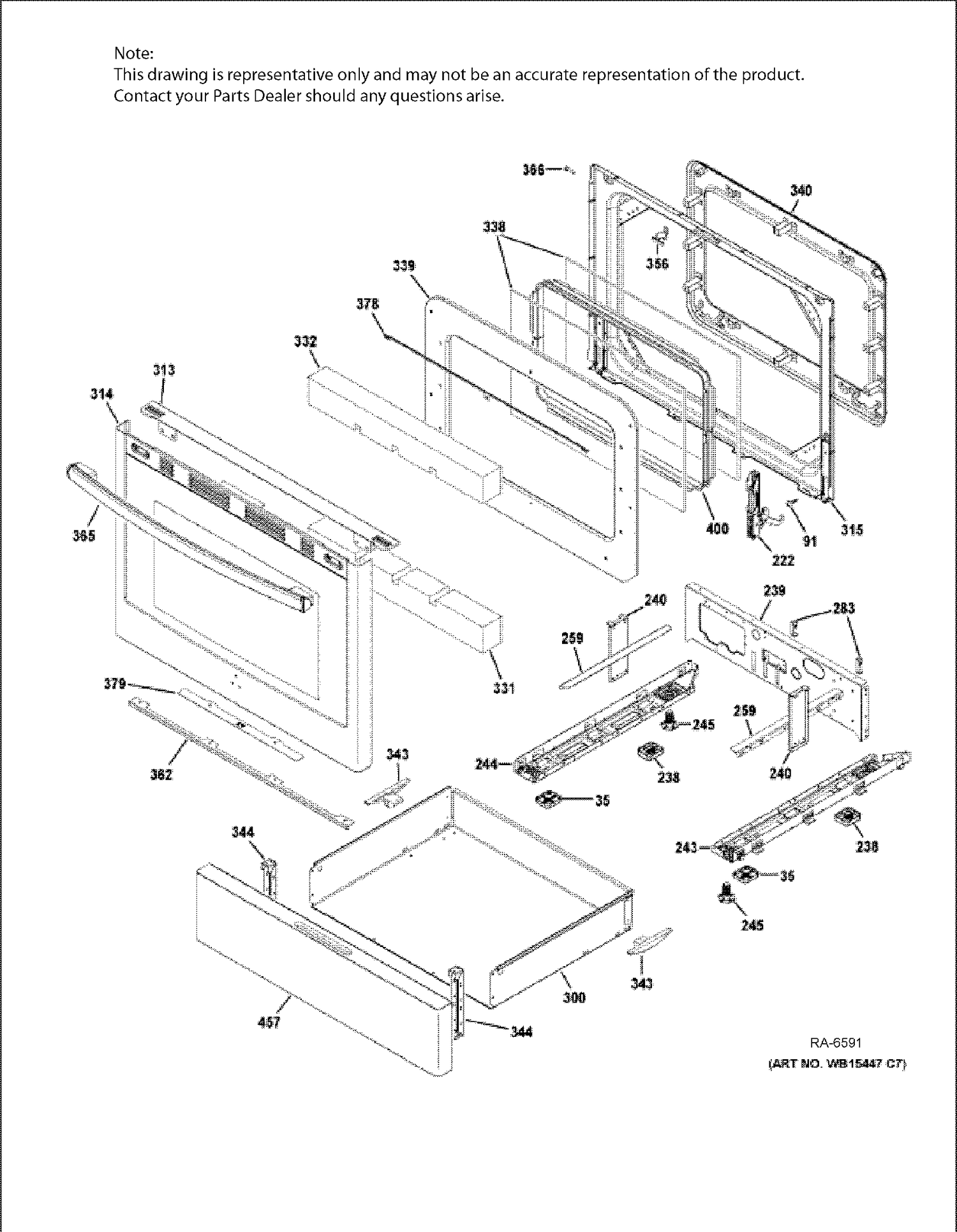 DOOR & DRAWER PARTS Diagram and Parts List for JCGB700SEJ2SS  General Electric Range