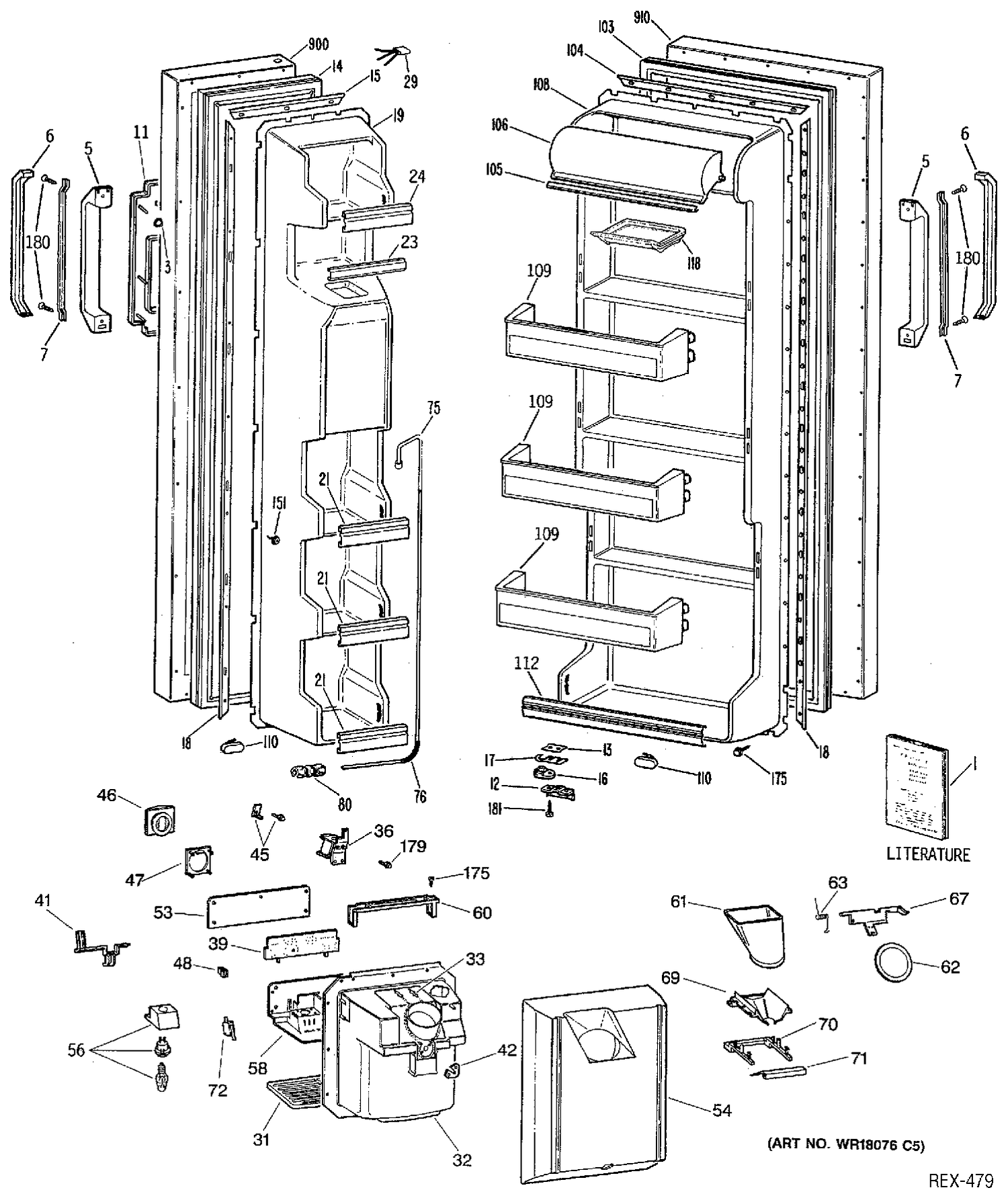 DOOR ASSEMBLY Diagram and Parts List for 39338  General Electric Refrigerator