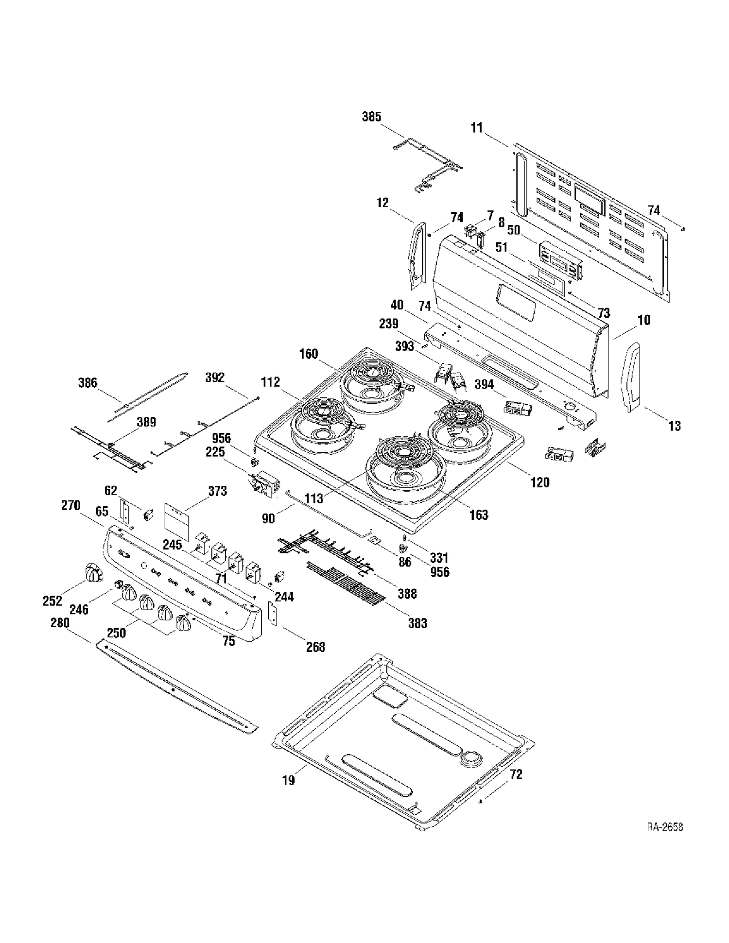 CONTROLS & COOKTOP Diagram and Parts List for JCAS730M1WW  General Electric Range