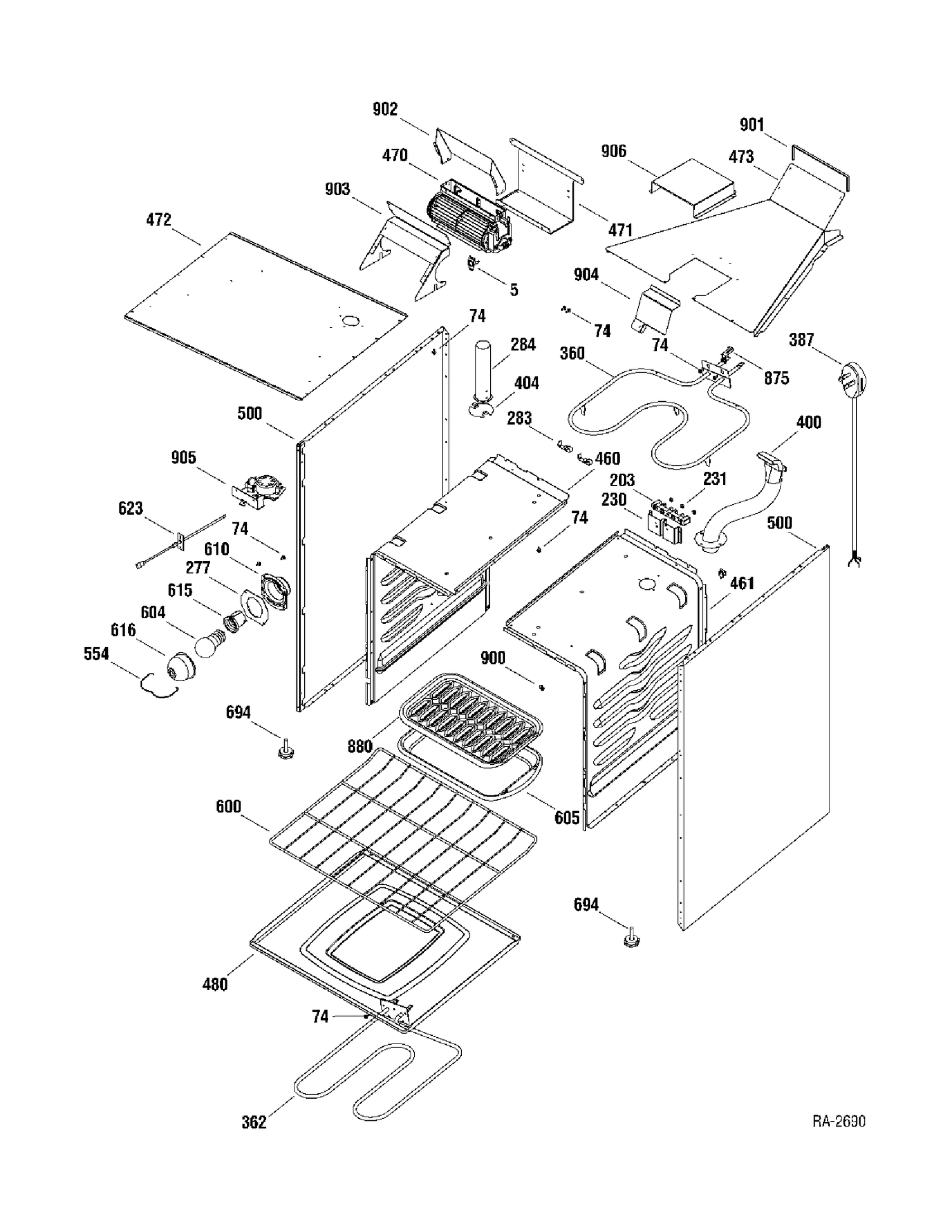 BODY PARTS Diagram and Parts List for JCAP750WM1WW  General Electric Range