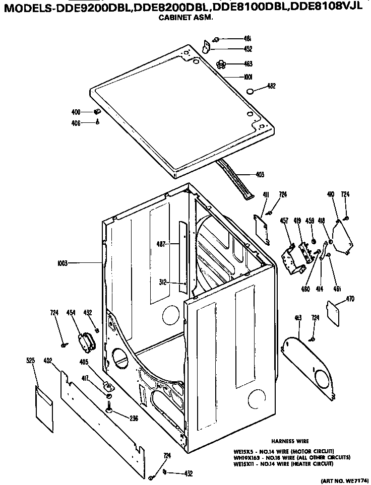 Cabinet Diagram and Parts List for DDE8100DBL  General Electric Dryer