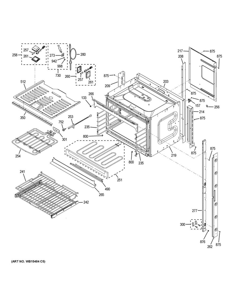 Upper Oven Diagram and Parts List for PT7550SF3SS  General Electric Wall Oven