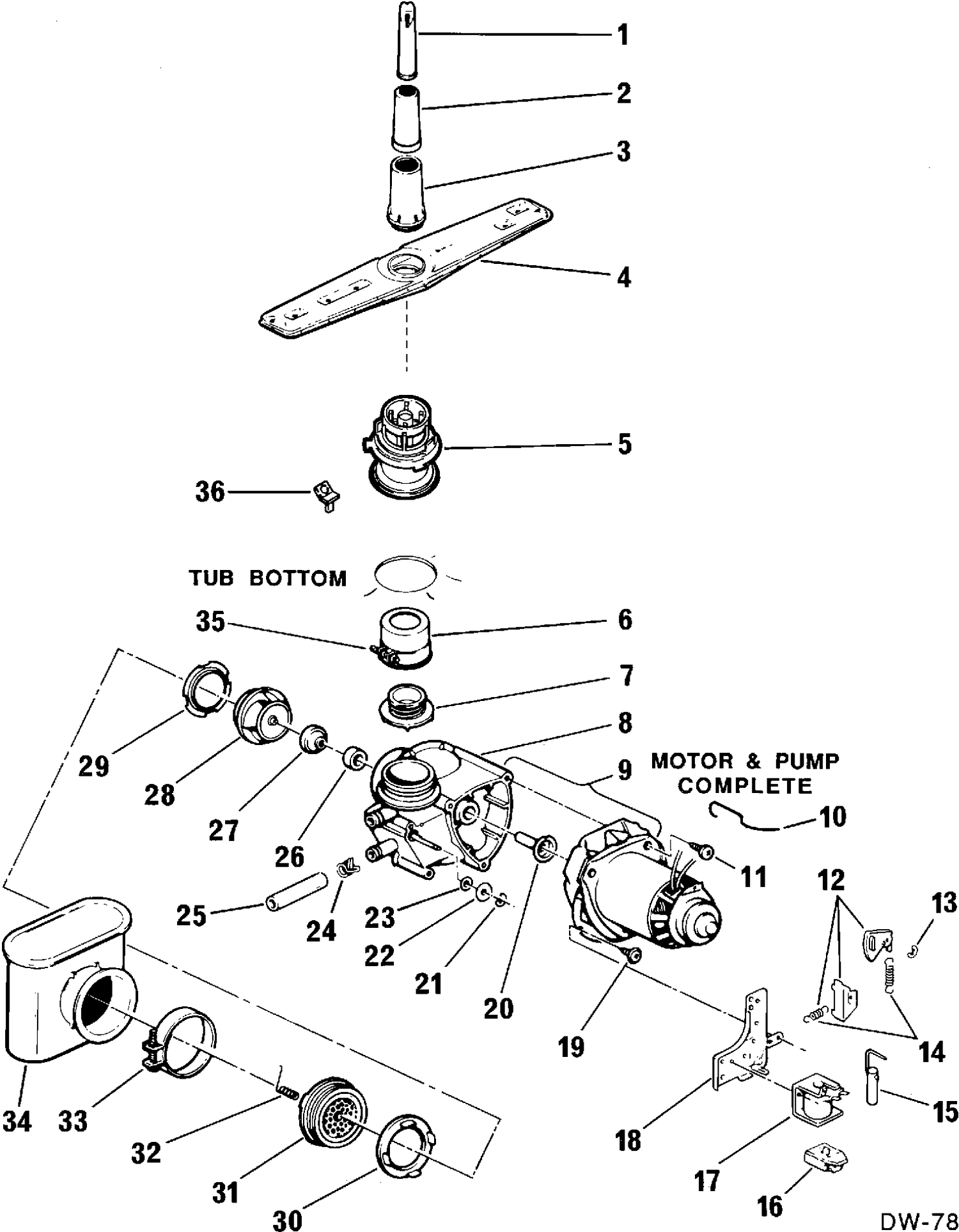 PUMP & MOTOR ASM. Diagram and Parts List for 40325119  General Electric Dishwasher